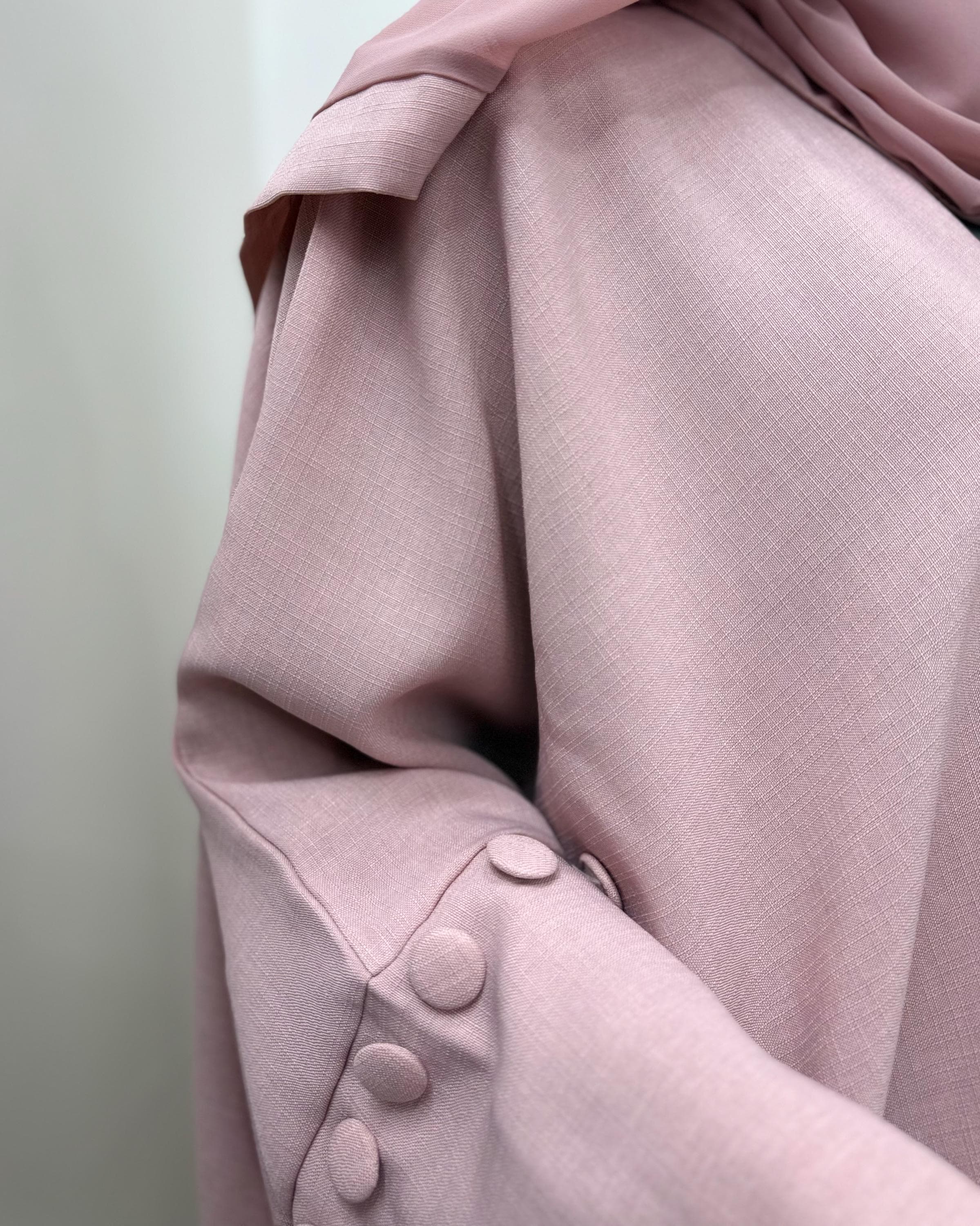 Minimalist Dusty Rose Linen Abaya | Button Sleeve Design (No Inner Dress) - image 3