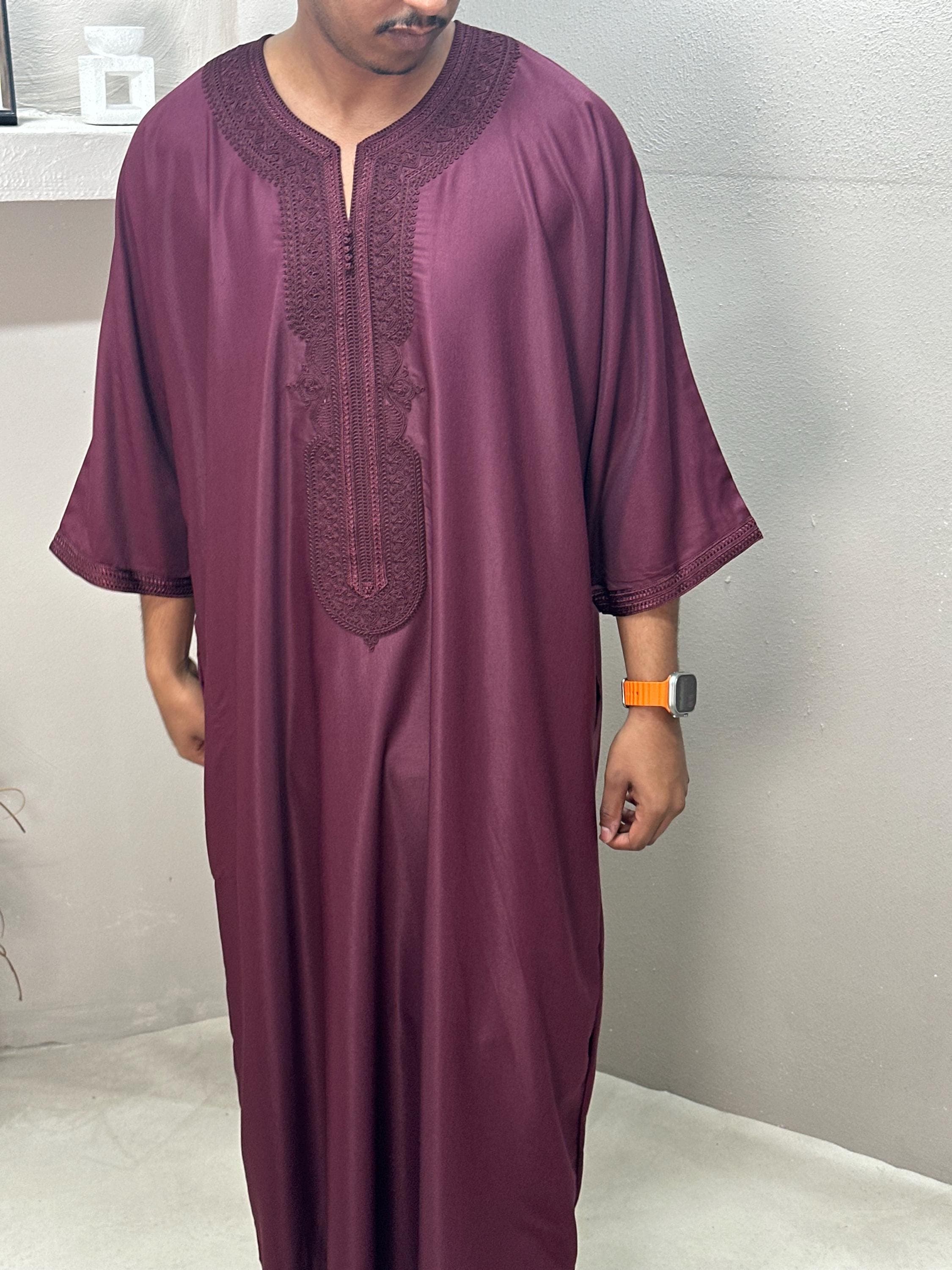 Burgundy Moroccan Cotton Thobe: Ramadan Eid Dress - image 3