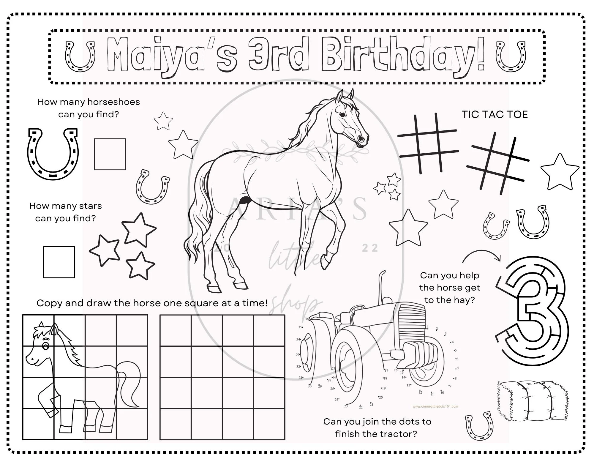 Printable Horse Theme Birthday Coloring Placemat | My First Rodeo Placemat | Kids Coloring Page Worksheet Digital Download - image 3