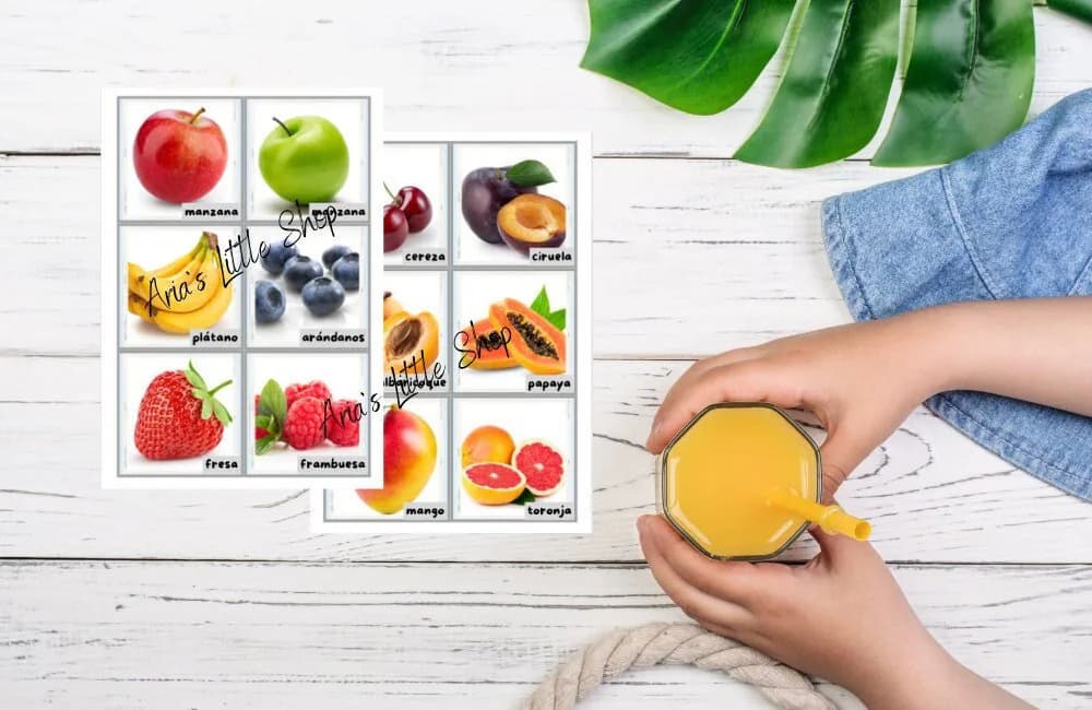 Spanish Fruit Flash Cards, Bilingual Toddler Flash Cards, Real Images, Child Vocabulary Cards, Real Pictures, PDF Printable, Montessori Play