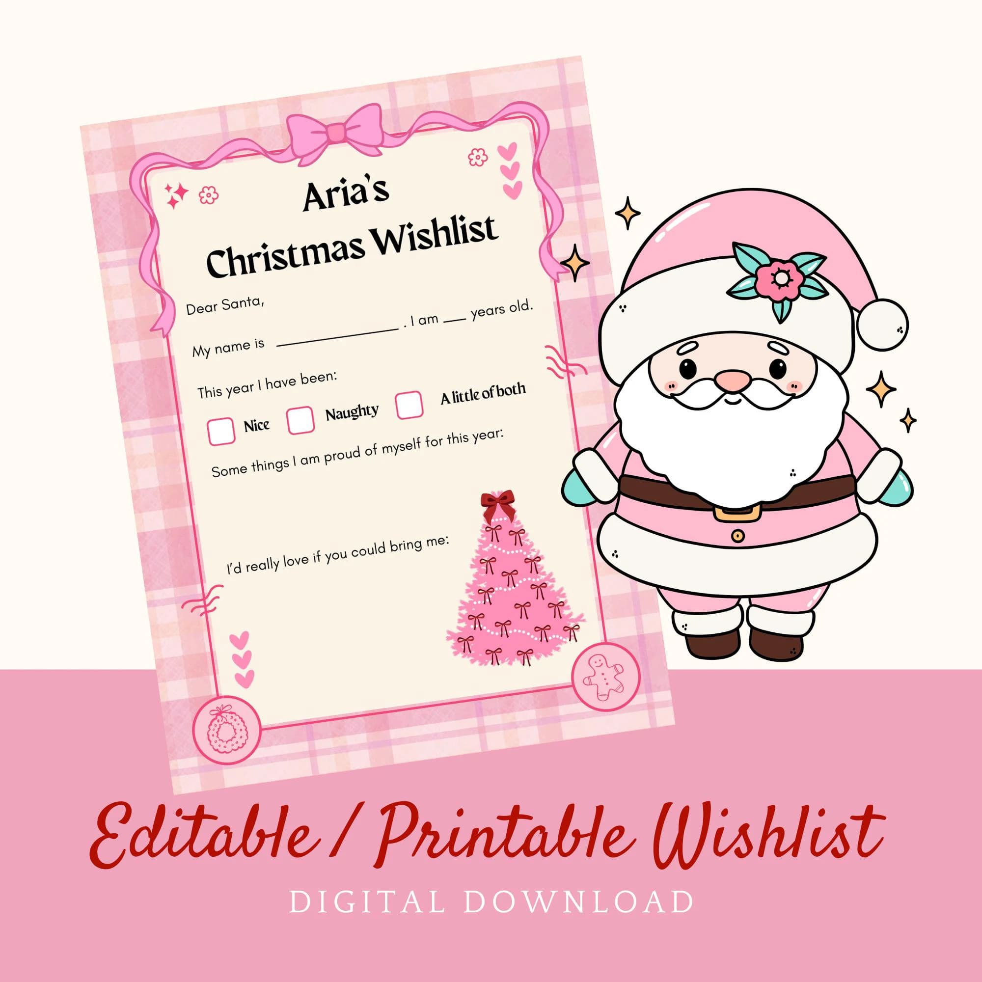 INSTANT EDITABLE Christmas Wish List Printable, Letter to Santa, Christmas Printable For Kids, Christmas Activity, Digital Download