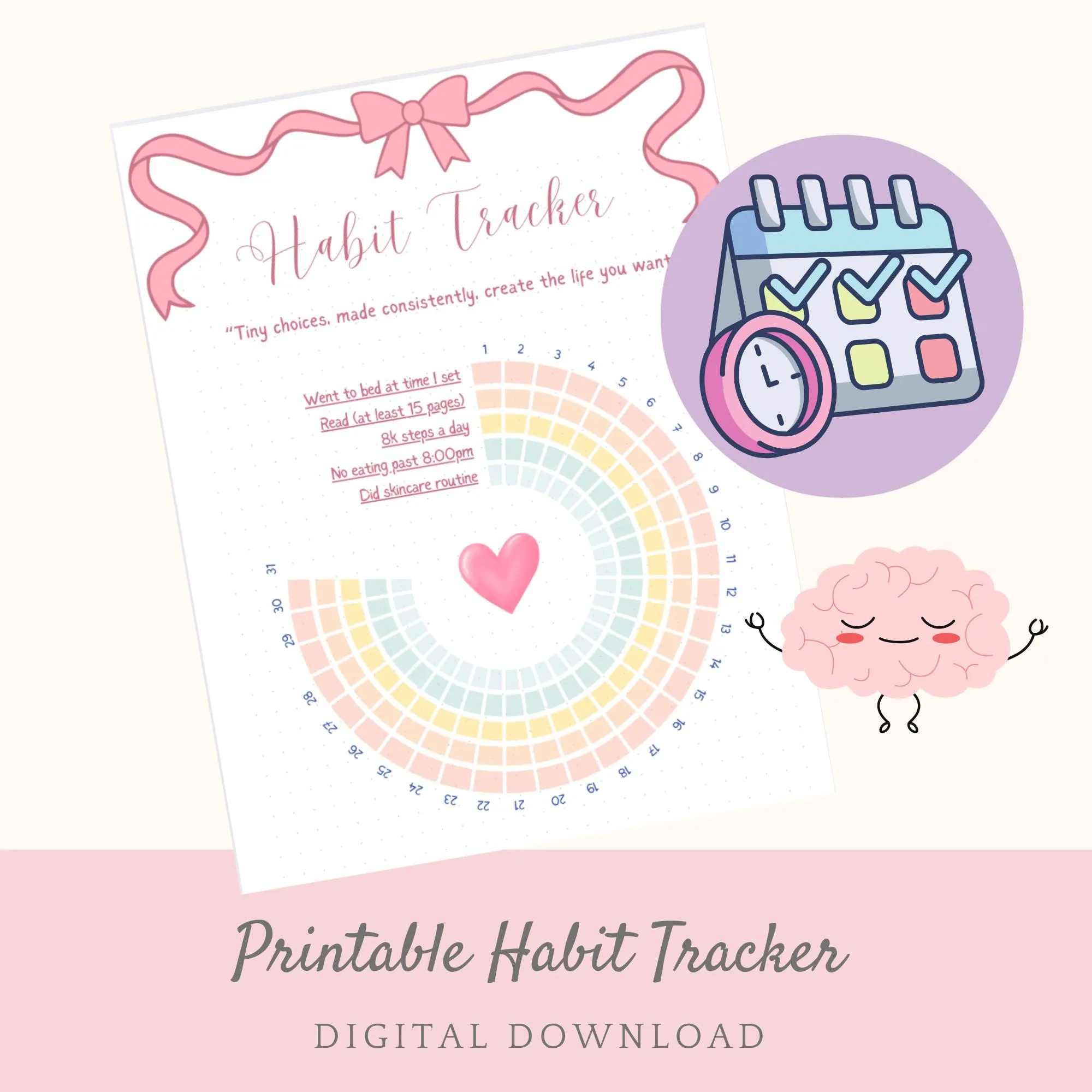 Habit Tracker - PRINTABLE Journal Page - Monthly Tracker - Monthly Goal Tracker - Fitness Tracker - Health Tracker - Printable Planner Page