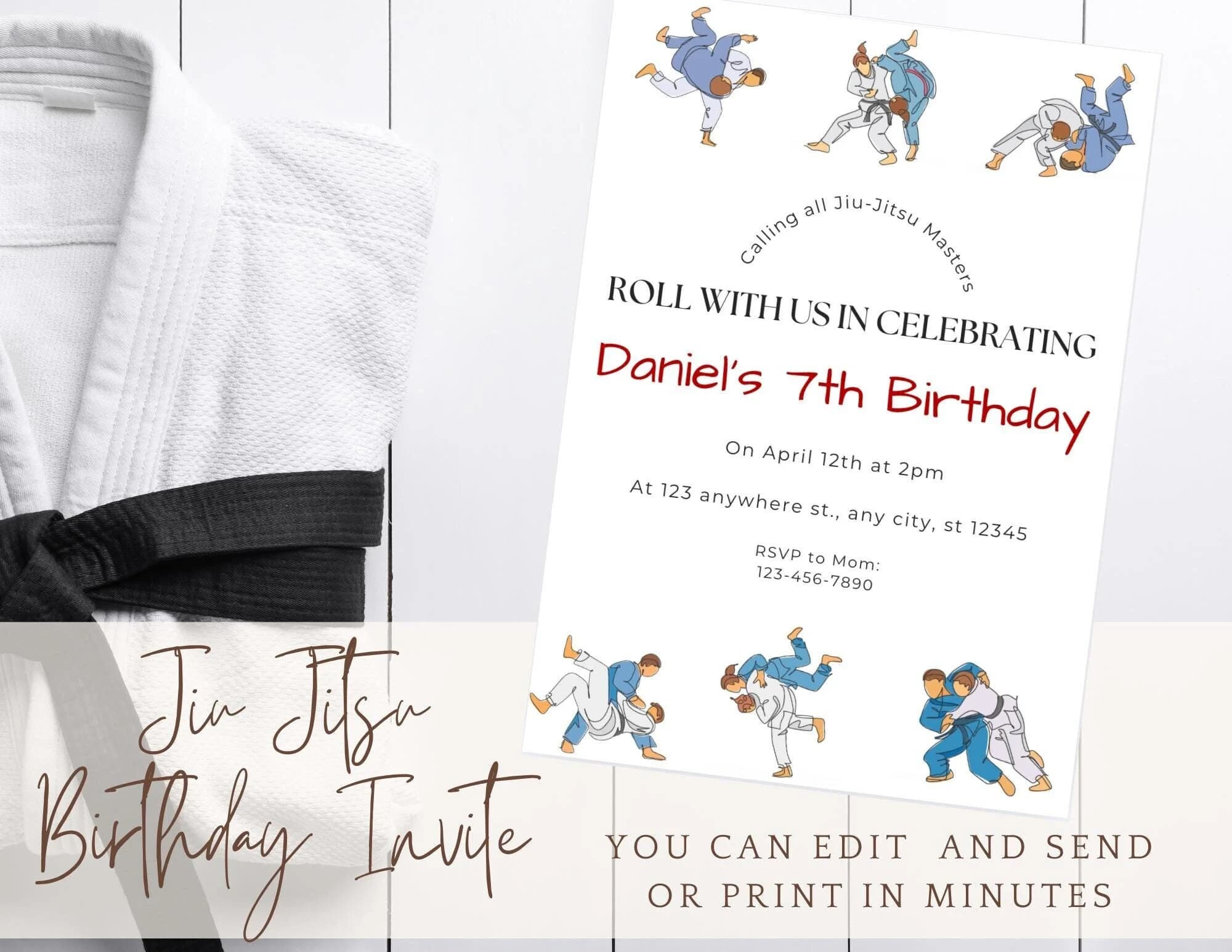Jiu Jitsu Birthday Party Invitation, Martial Arts Birthday Party, Brazilian Jiu Jitsu, Jiu Jitsu Theme, Black Belt