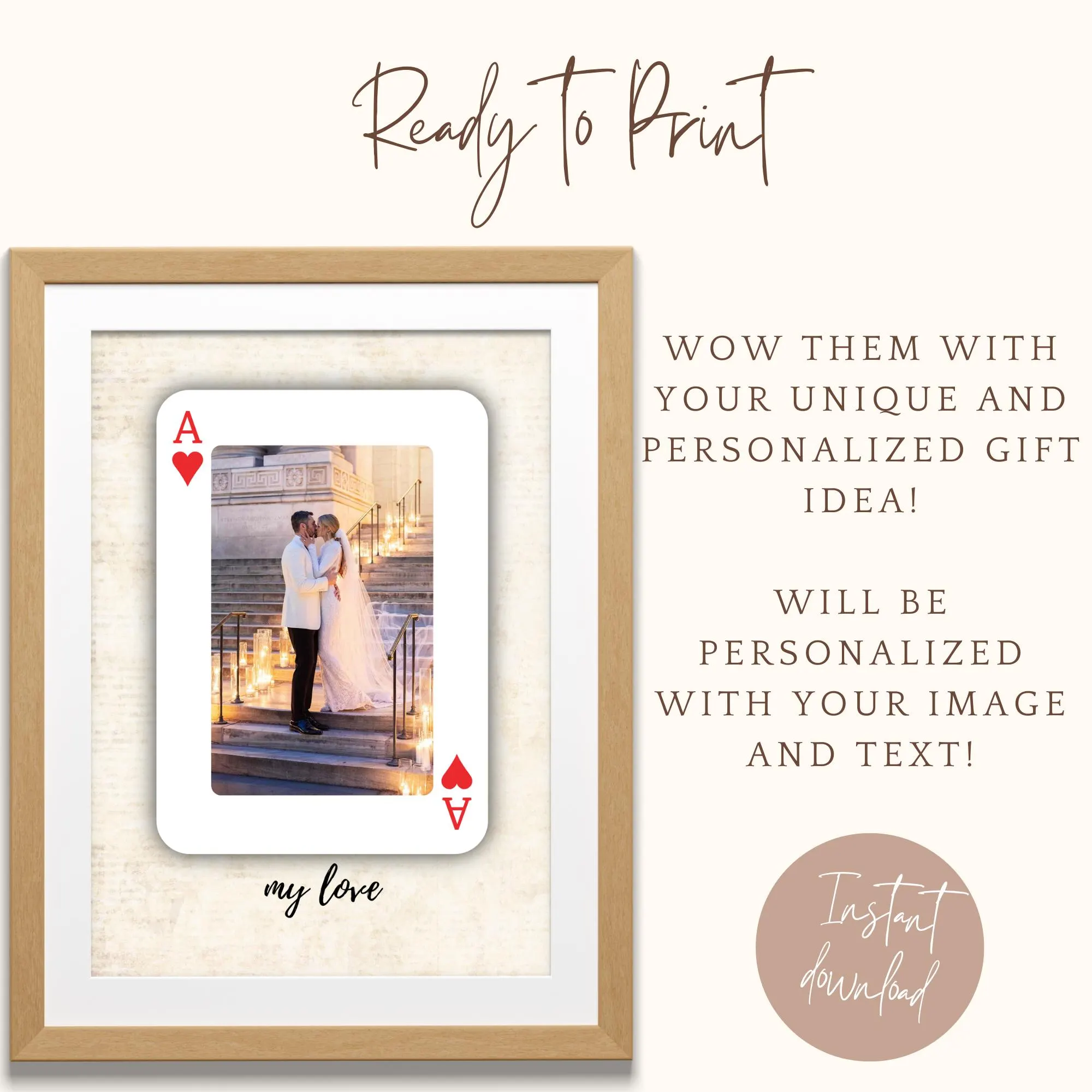 Personalized Card Art – Unique Gift for Him or Her – Anniversary, Valentine's Day, Birthday, Love Celebration Digital Download Ace of Hearts - image 3