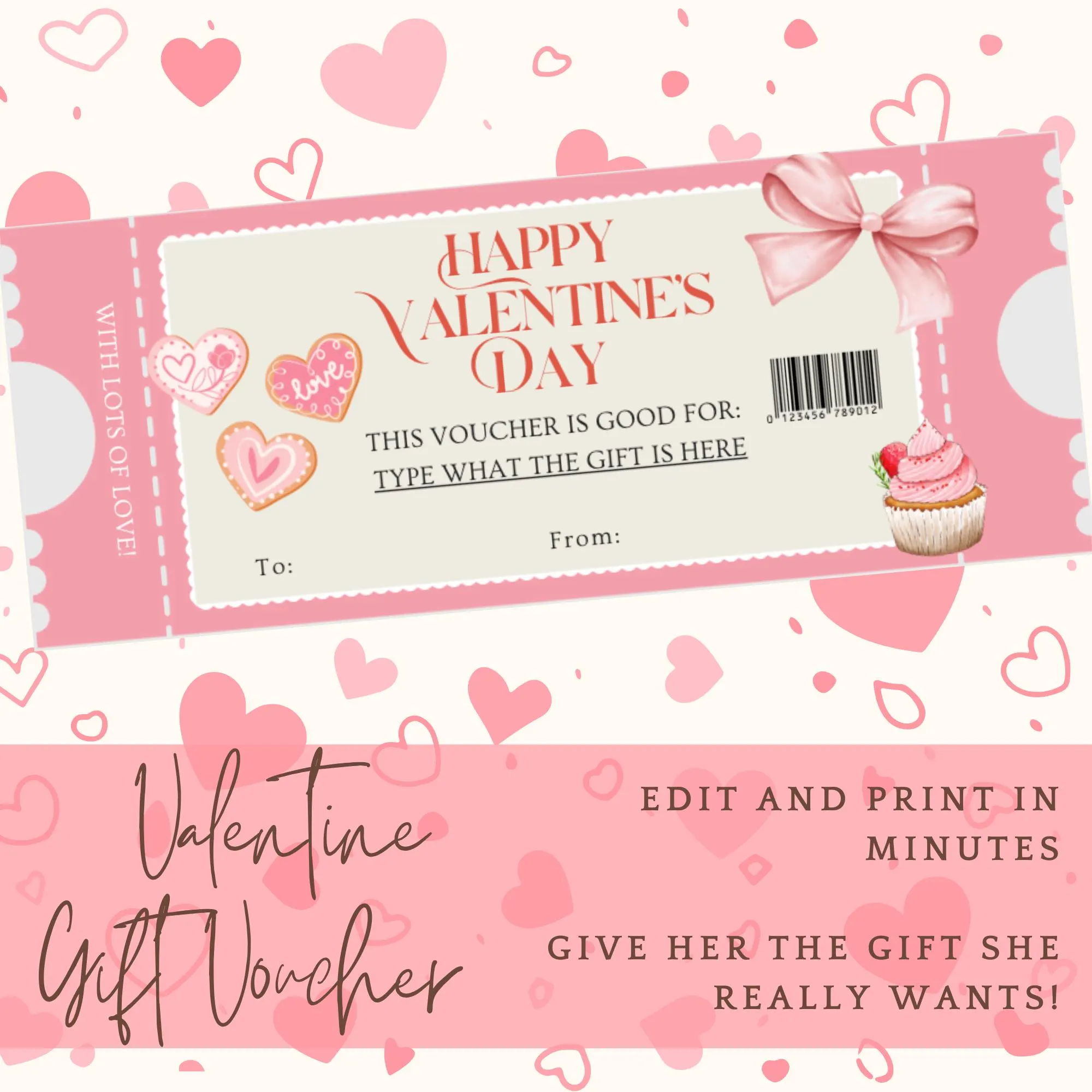 INSTANT EDITABLE Pink Valentine's Day Voucher Coupon for Experience Gift Giving | Edit & Print | Printable Template Surprise Reveal