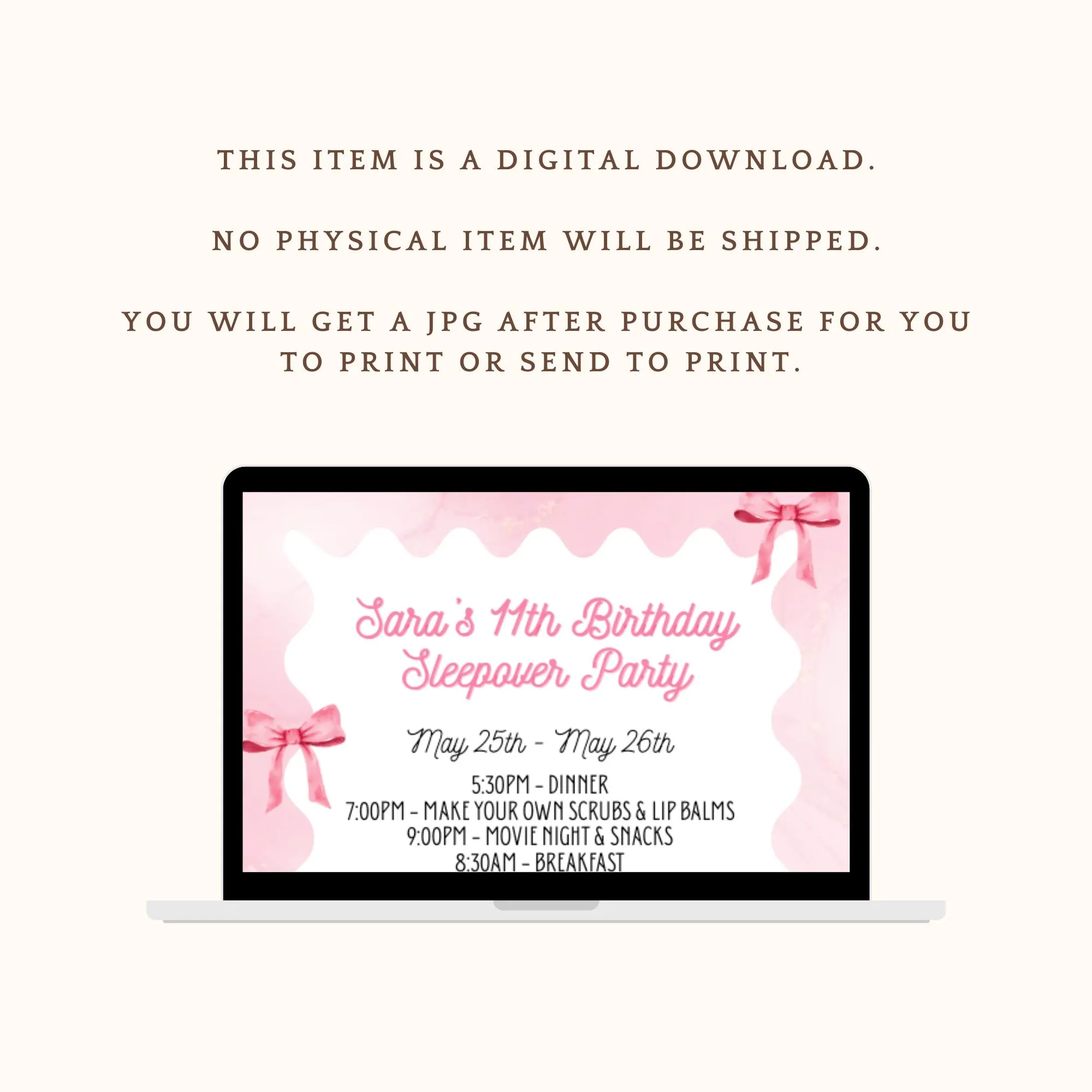 Personalized Pink, Girly, Tent Sleepover Invitation – Custom Sleepover Party Invite, Fun Sleepover Theme, Girls Night In, Printable Invite - image 4