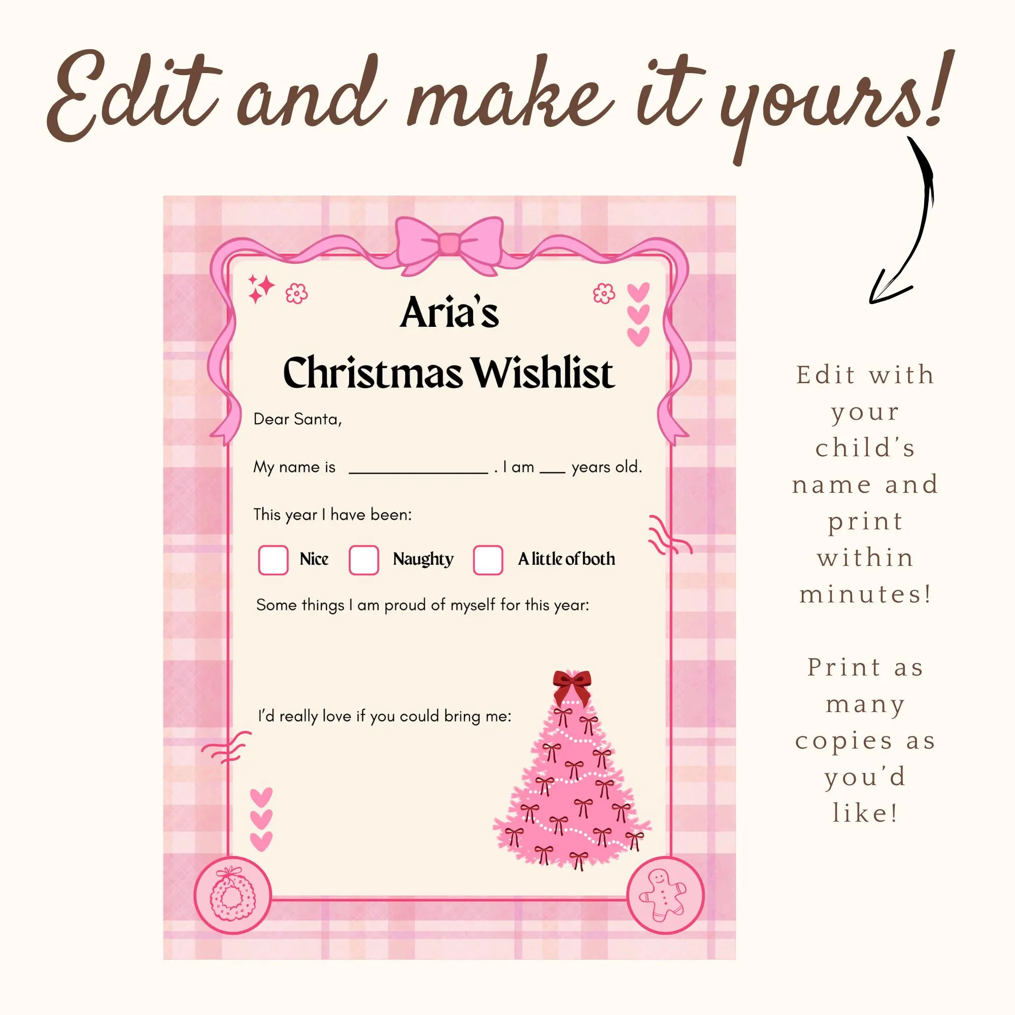 INSTANT EDITABLE Christmas Wish List Printable, Letter to Santa, Christmas Printable For Kids, Christmas Activity, Digital Download - image 3