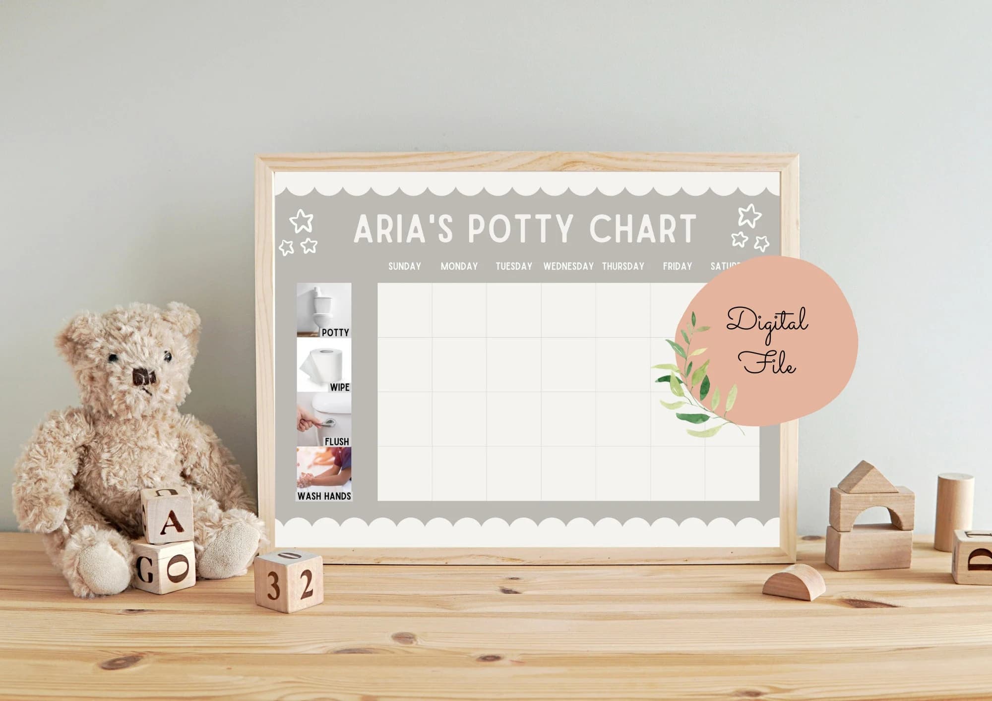 Personalized Potty Chart, Digital Potty Training Chart, Potty Chart PDF, Potty Training Printable, Reward Chart, Download, Montessori Chart