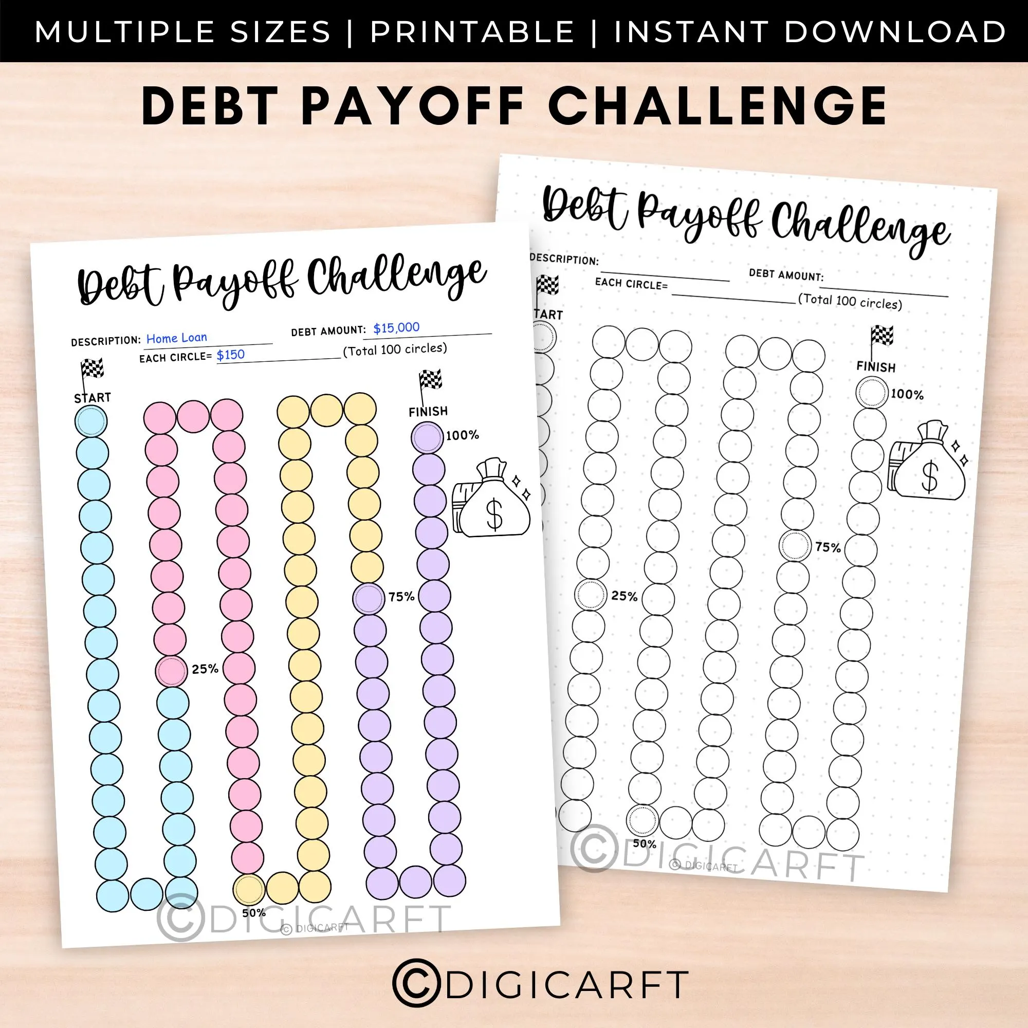 Debt payoff challenge tracker printable,Debt payment planner,Budget Finance journal pages A5,Debt tracker coloring,debt challenge book A4
