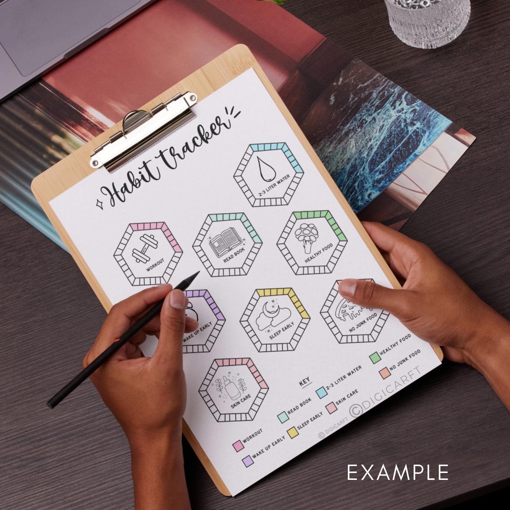 Monthly habit tracker printable,Wheel habit tracker,Healthy Habit tracking cute,Habit planner,Daily habit A5 Bujo page,Bullet Journal insert - image 2