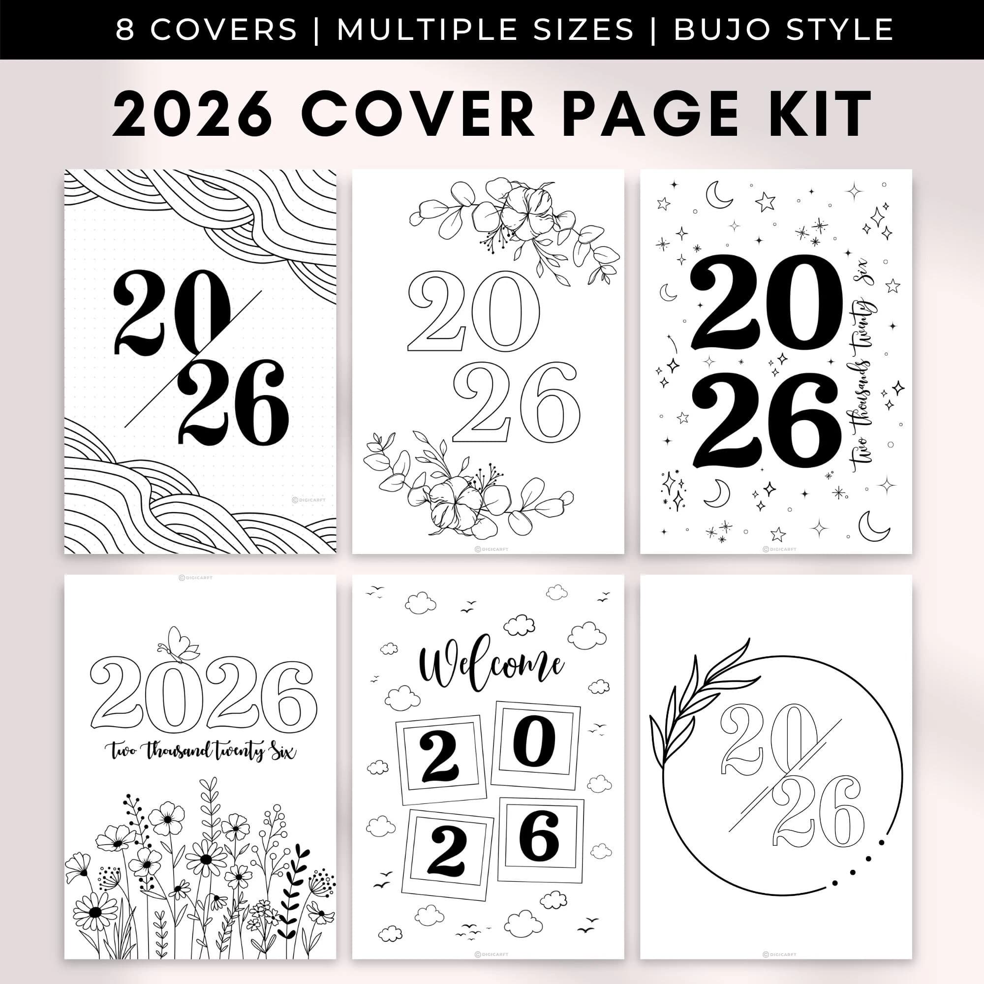 2026 cover pages bundle,2026 planner cover a5 printable,2026 Bullett Journal Cover page template,2026 dashboard digital,Bujo Title pages kit