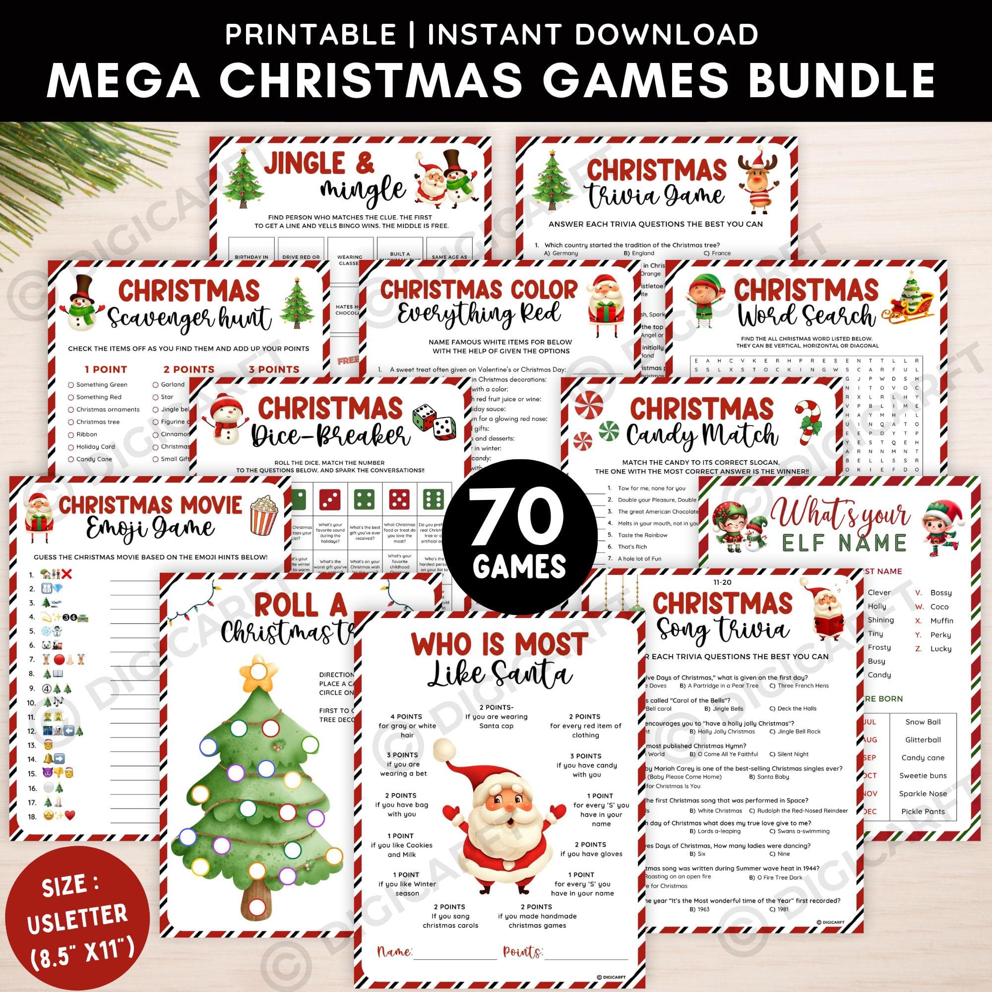 What’s in your phone game, Christmas A to Z game, Christmas Charades. Christmas Scavenger treasure hind kids, Christmas movie match, a Christmas True or false game,Christmas pass the gifts game, Christmas left or right game, Roll a dice game,Christmas emoji Pictionary game, Christmas song emoji game, Christmas Movie emoji game printable,Roll a Christmas tree game,Roll a Snowman game, Christmas bingo printable, Jingle and Mingle game