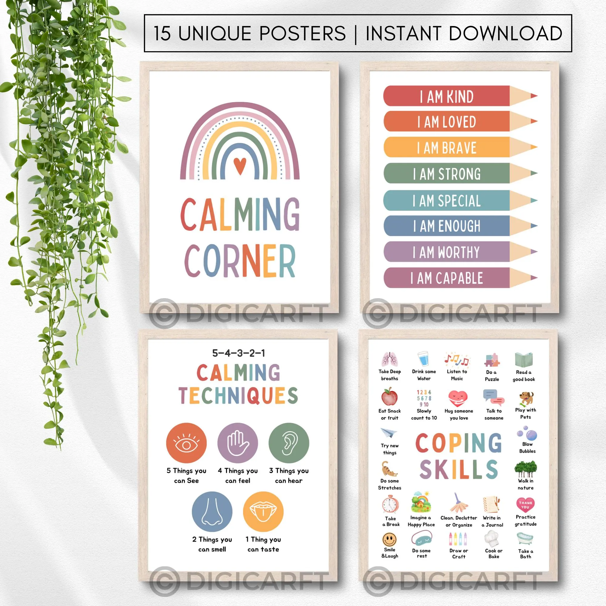 Calm down corner poster decor for kids room,calming corner classroom posters bundle,Coping skills,Circle of control,counselling room mental health emotional wellness banner,classroom calm down corner prints,Educational Wall art,Rainbow breathing classroom set,positive affirmation poster Teens,Calming strategies visuals printable Digital download, 5-4-3-2-1 Calming Techniques, Coping Skills poster, I am Affimation Posters