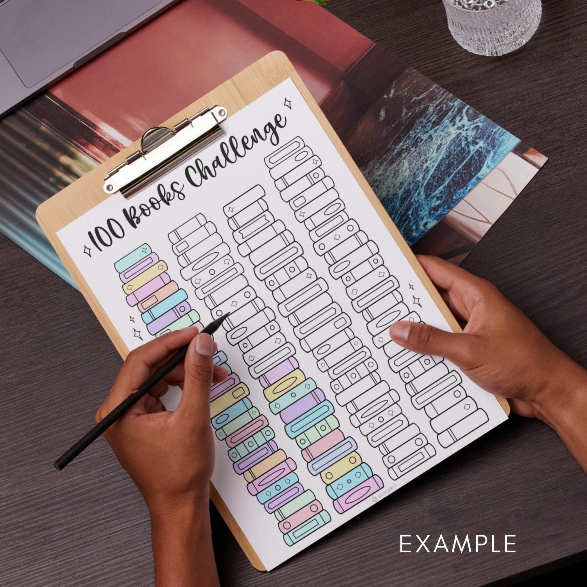 100 Book challenge tracker printable,Books reading challenge templates,Bujo Bookshelf reading log coloring page digital,A5 journal page - image 5