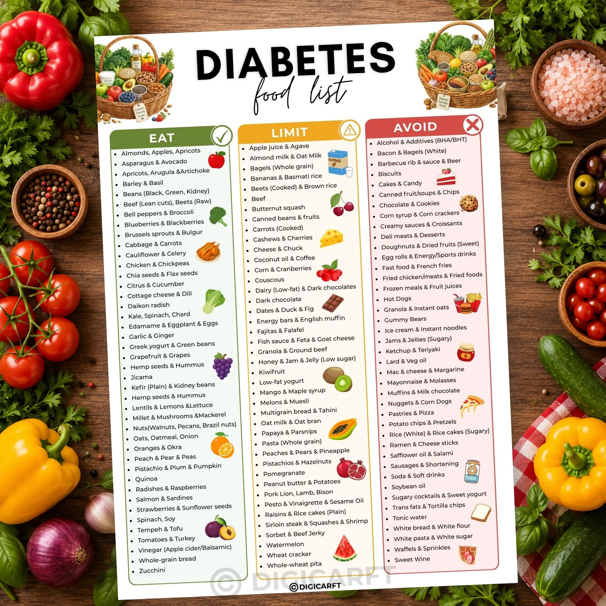Diabetic food list template,Diabetic Food Chart,Low carb foods,Low Glycemic Index foods,Pre Diabetes Diet,Type 2 Diabetes meal plan grocery - image 3