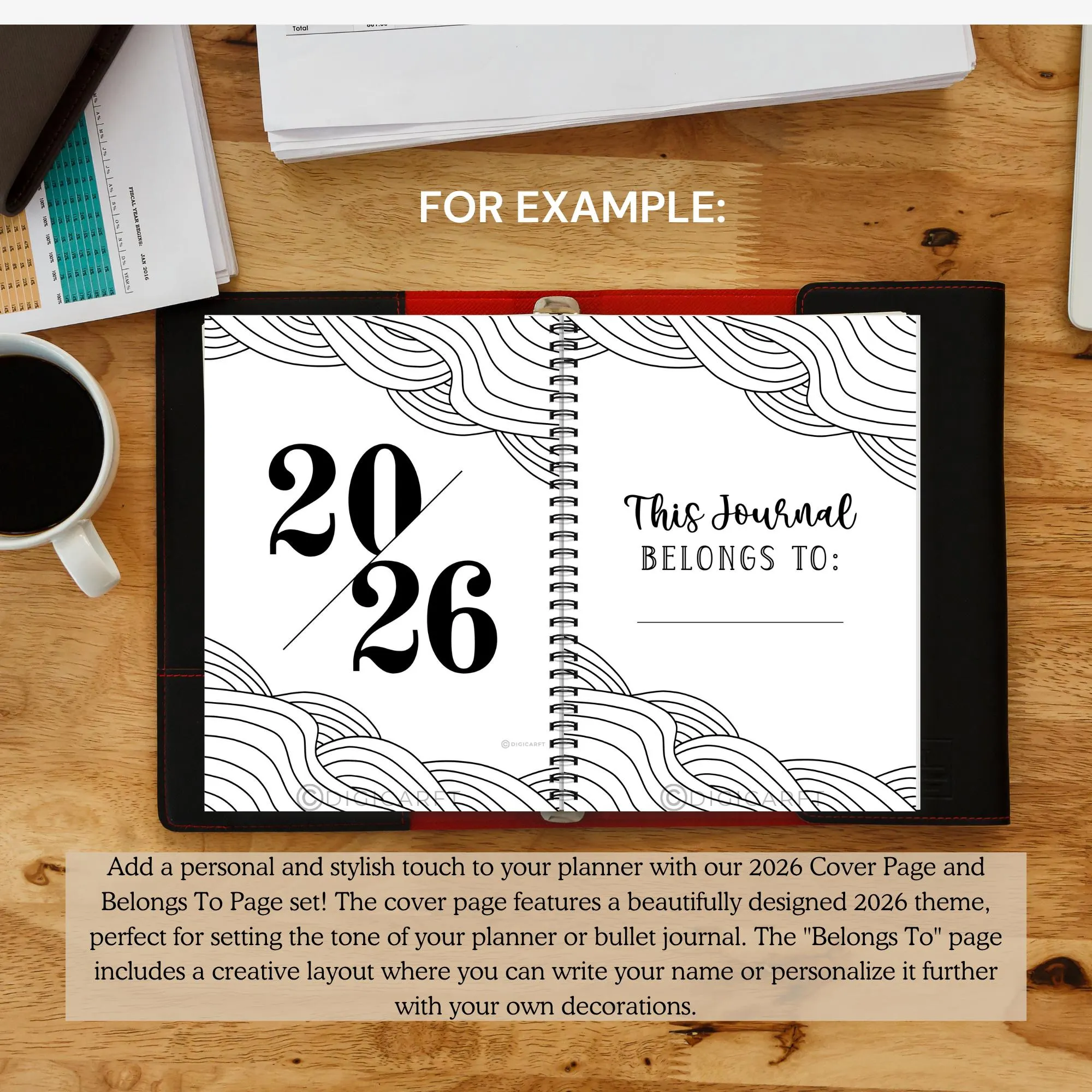 2026 planner cover page printable,This journal belongs to page,Bullett Journal Cover page template digital dashboard,Bujo Title page A5 A4