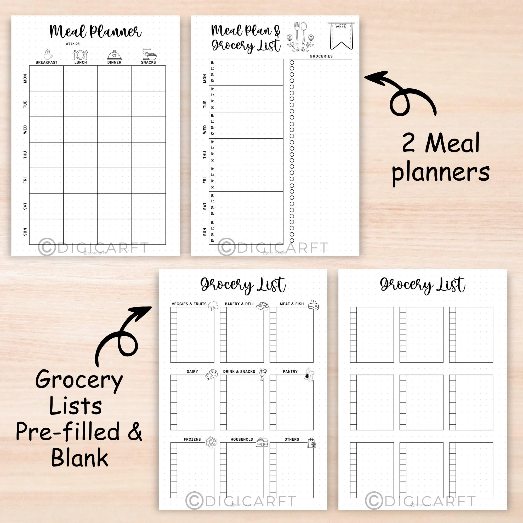 Weekly Meal planner and grocery list template printable,Recipe page bullet journal a5,Food tracker journal,Daily meal log,Kitchen inventory - image 4