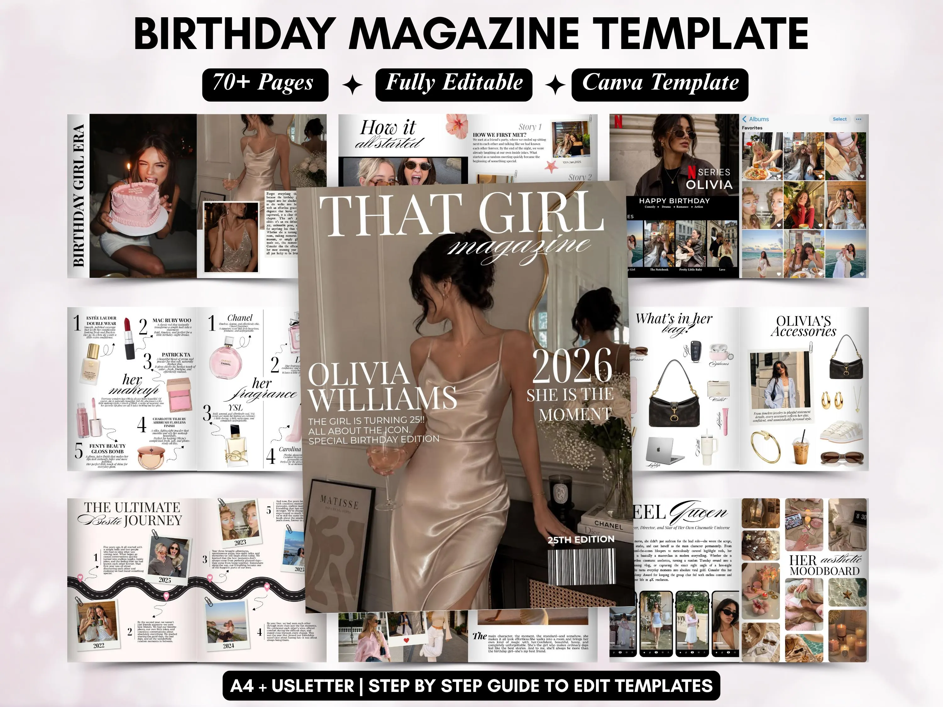 Personalized Birthday Magazine Template, Best Friend Birthday Gift, That girl magazine , Editable Canva Template, Birthday Gift for Her pdf