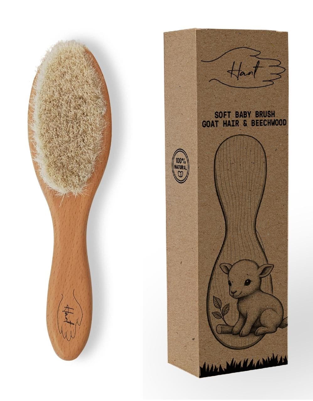 HANT | Soft Baby Hair Brush | 100% Natural Goat Hair & Beechwood | Hypoallergenic | Newborn Gift