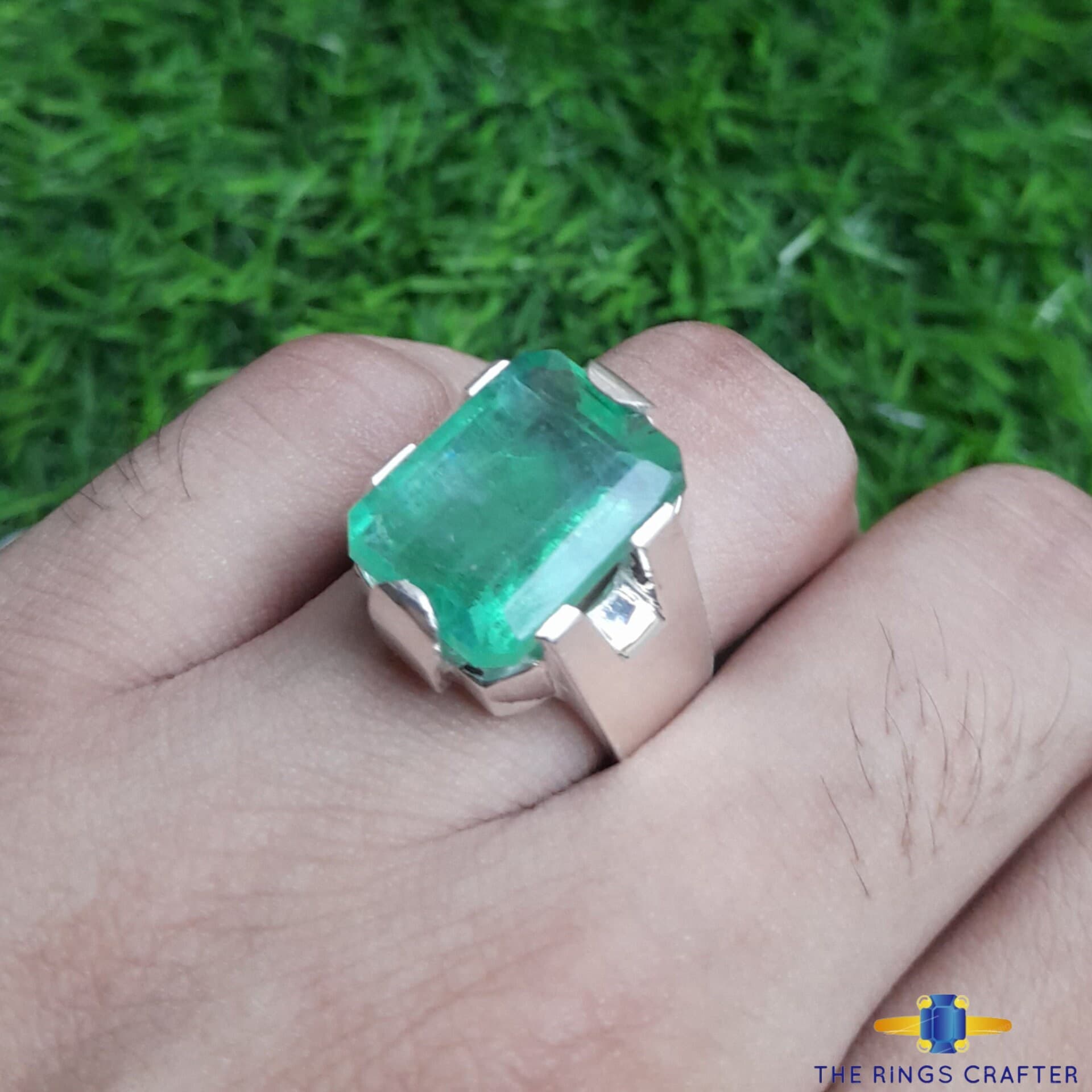 Lab Created Emerald Ring Green Octagon Cut Lab Grown Emerald Ring Handmade 925 Sterling Silver Emerald Men's Ring Anniversary Gift For Him - image 3