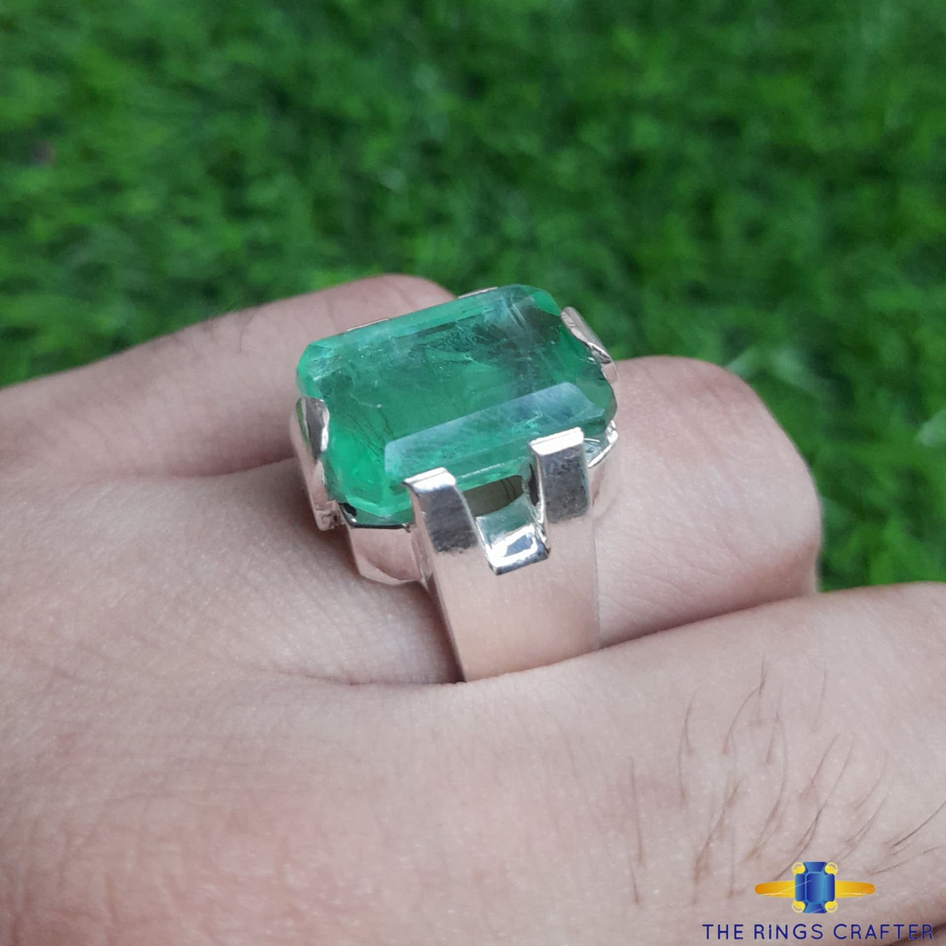 Lab Created Emerald Ring Green Octagon Cut Lab Grown Emerald Ring Handmade 925 Sterling Silver Emerald Men's Ring Anniversary Gift For Him