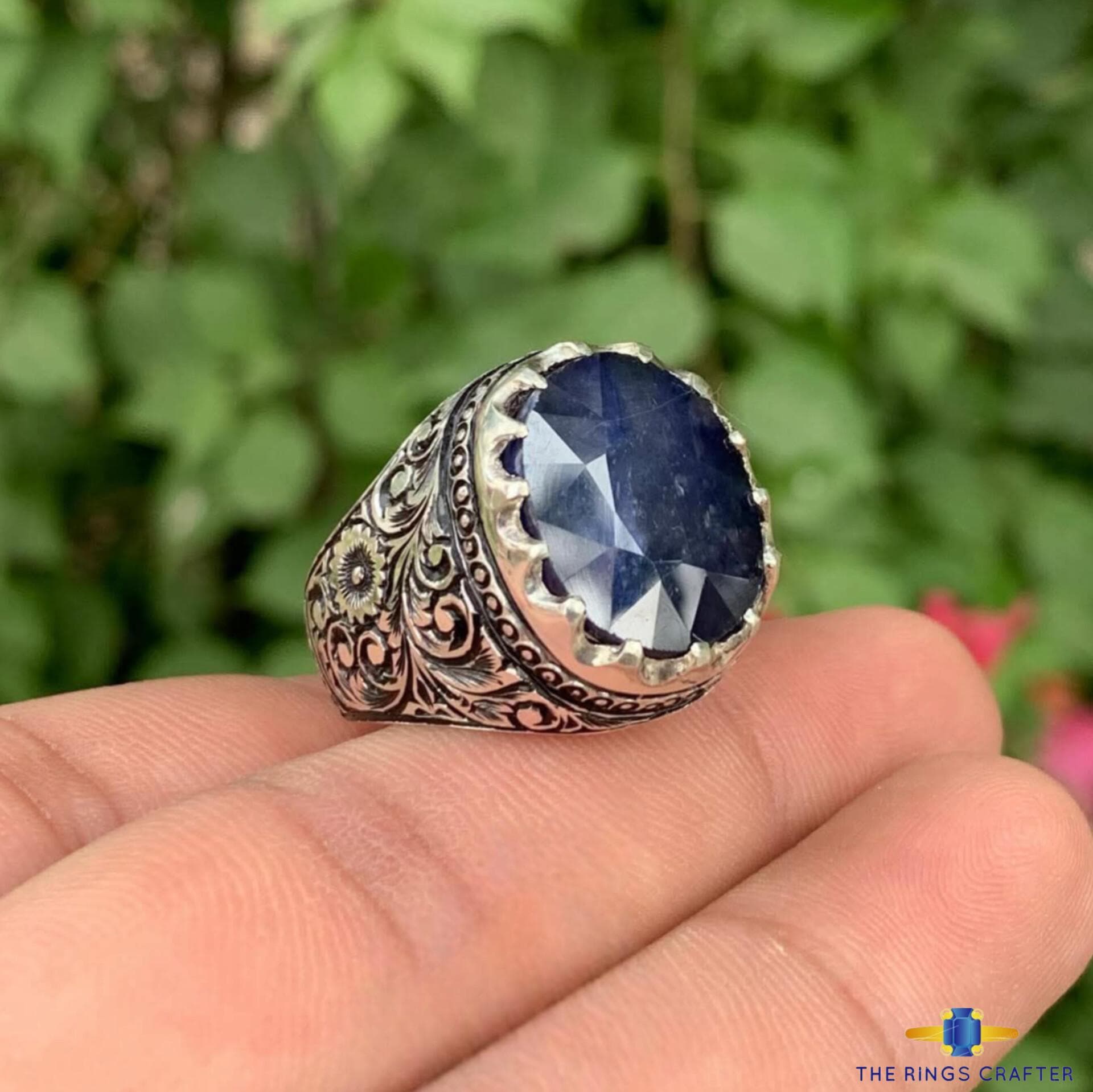 Natural African Blue Sapphire Ring Big Oval Cut Sapphire Statement Ring Blue Sapphire Artisan Ring Handmade 925 Silver Neelam Sapphire Ring - image 3