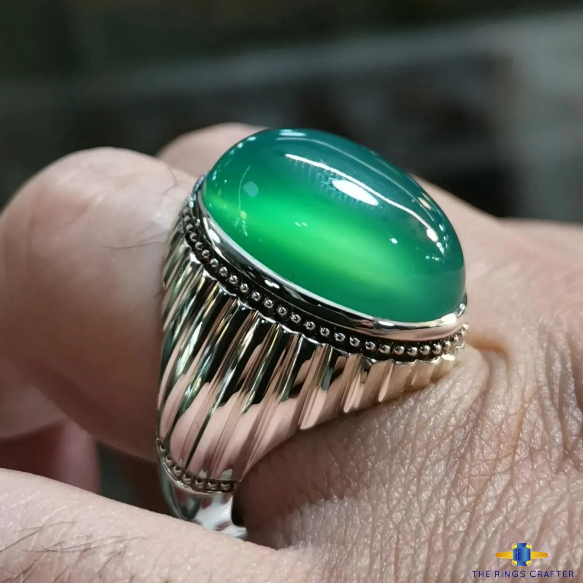 Natural Yemeni Green Aqeeq Ring 925 Sterling Silver Oval Shape Green Agate Akik Ring Handmade Sabz Aqeeq Ring For Men Anniversary Gift