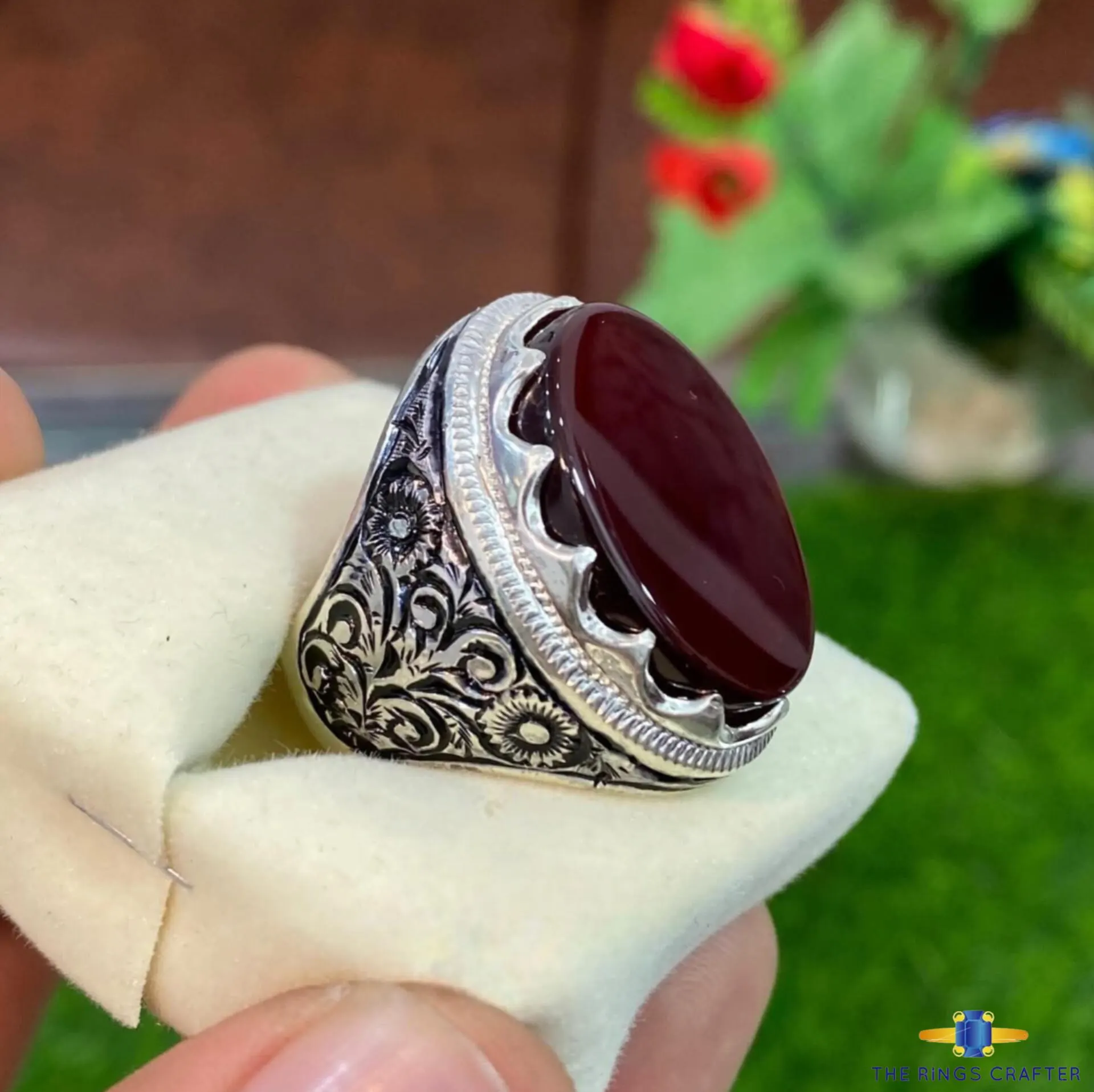Handmade Yemeni Aqeeq Carnelian Ring 925 Sterling Silver Red Blood Agate Engraved Shifa Al Abad Islamic Healing Jewelry Gift For Men
