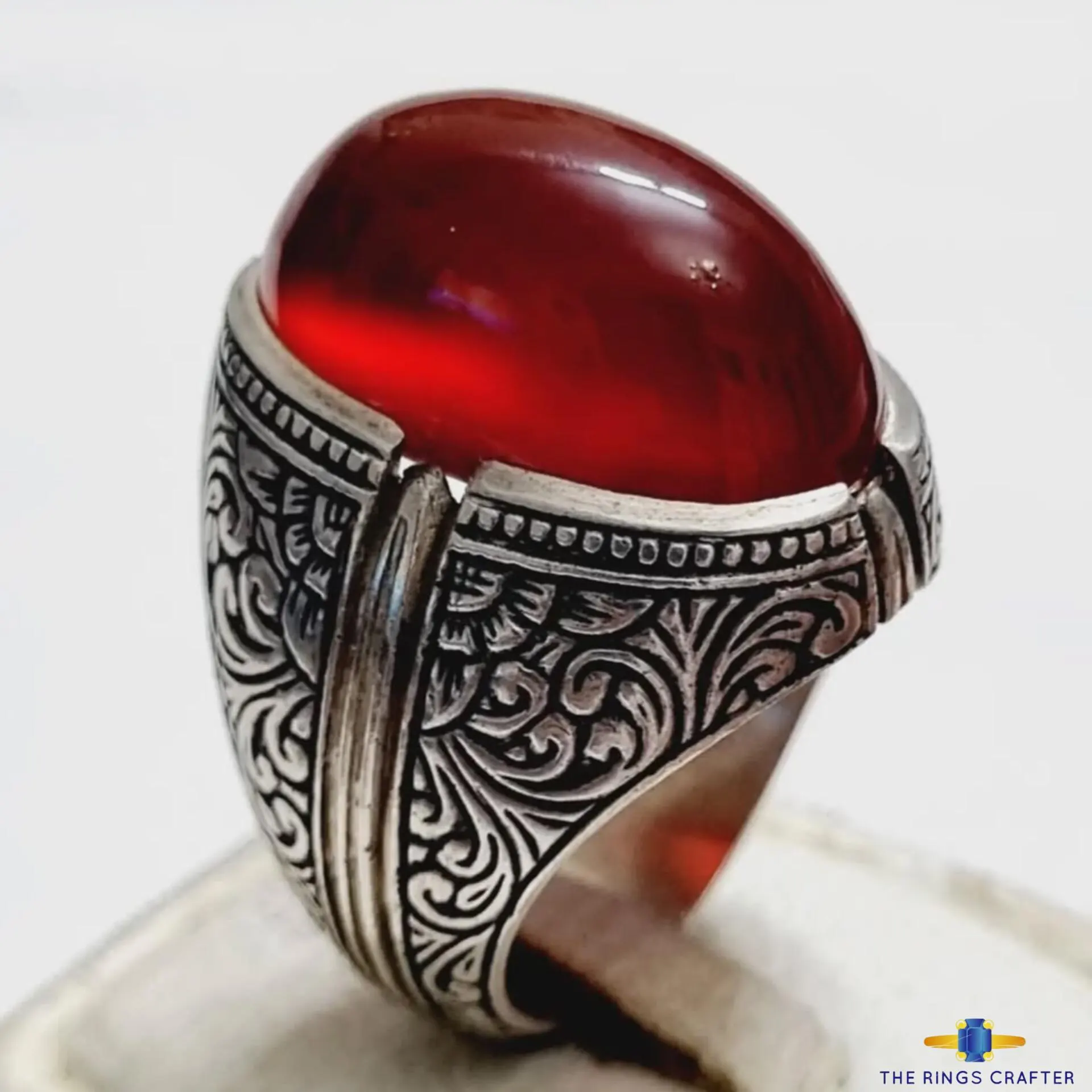 Natural Red Yemeni Aqeeq Ring Shifat Al Abad Carnelian Red Blood Yemeni Agate Stone 925 Sterling Silver Handmade Elegant Ring Gift for Men
