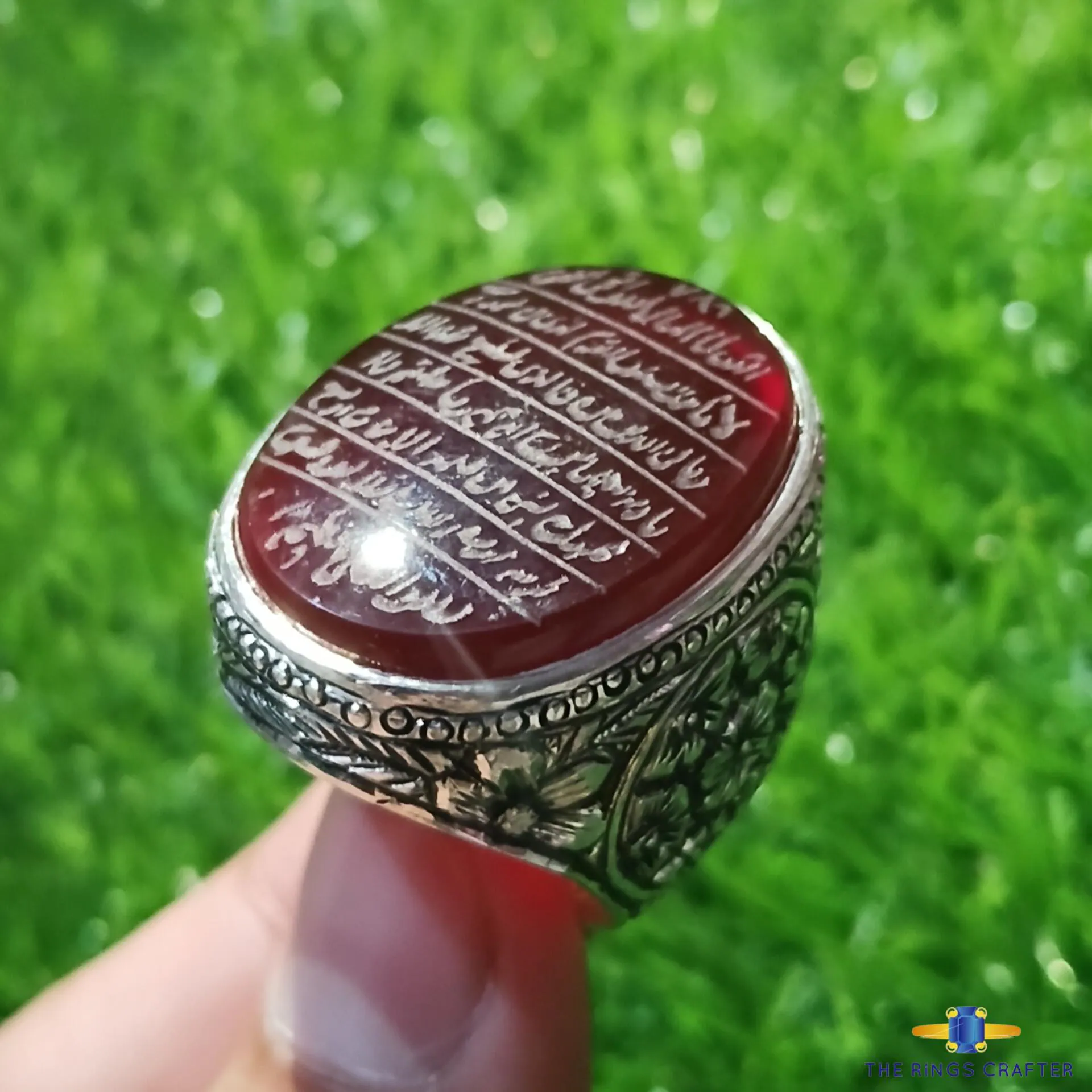 Ayat ul Kursi Ring Engraved on Red Yemeni Agate Stone Red Akik 925 Sterling Silver Handmade Red Blood Yemeni Aqeeq Islamic Calligraphy Ring