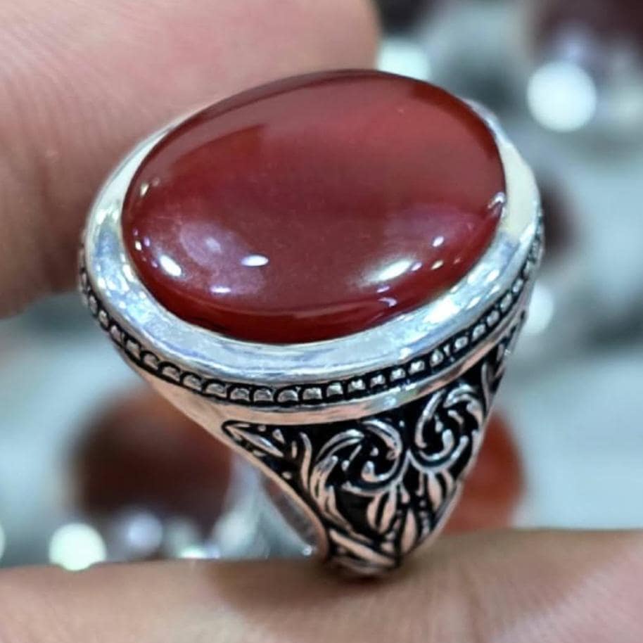 Natural Carnelian Aqeeq Ring Yemeni Blood Agate 925 Silver Handmade Engraved Shifa Al Abad Healing Stone Ring Islamic Jewelry Gift