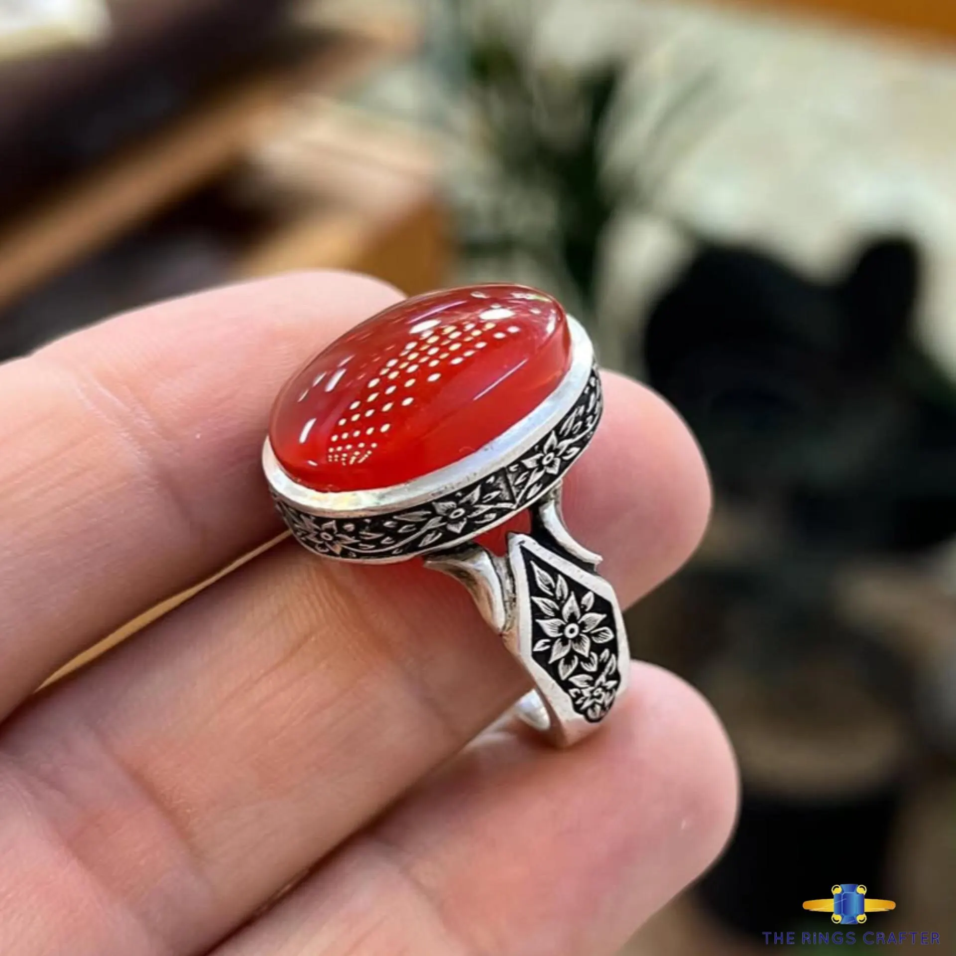 Natural Red Blood Yemeni Agate Stone Ring Rare Red Akik 925 Sterling Silver Handmade Dark Red Yemeni Aqeeq Ring for Men
