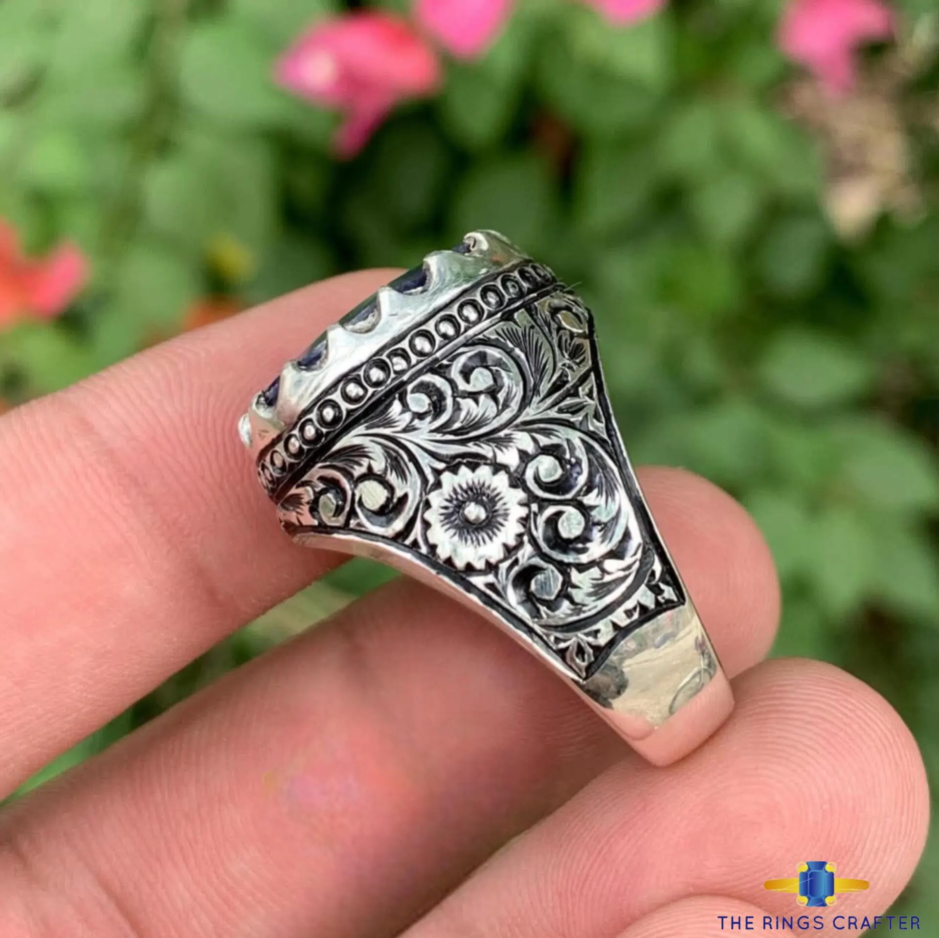 Natural African Blue Sapphire Ring Big Oval Cut Sapphire Statement Ring Blue Sapphire Artisan Ring Handmade 925 Silver Neelam Sapphire Ring - image 4