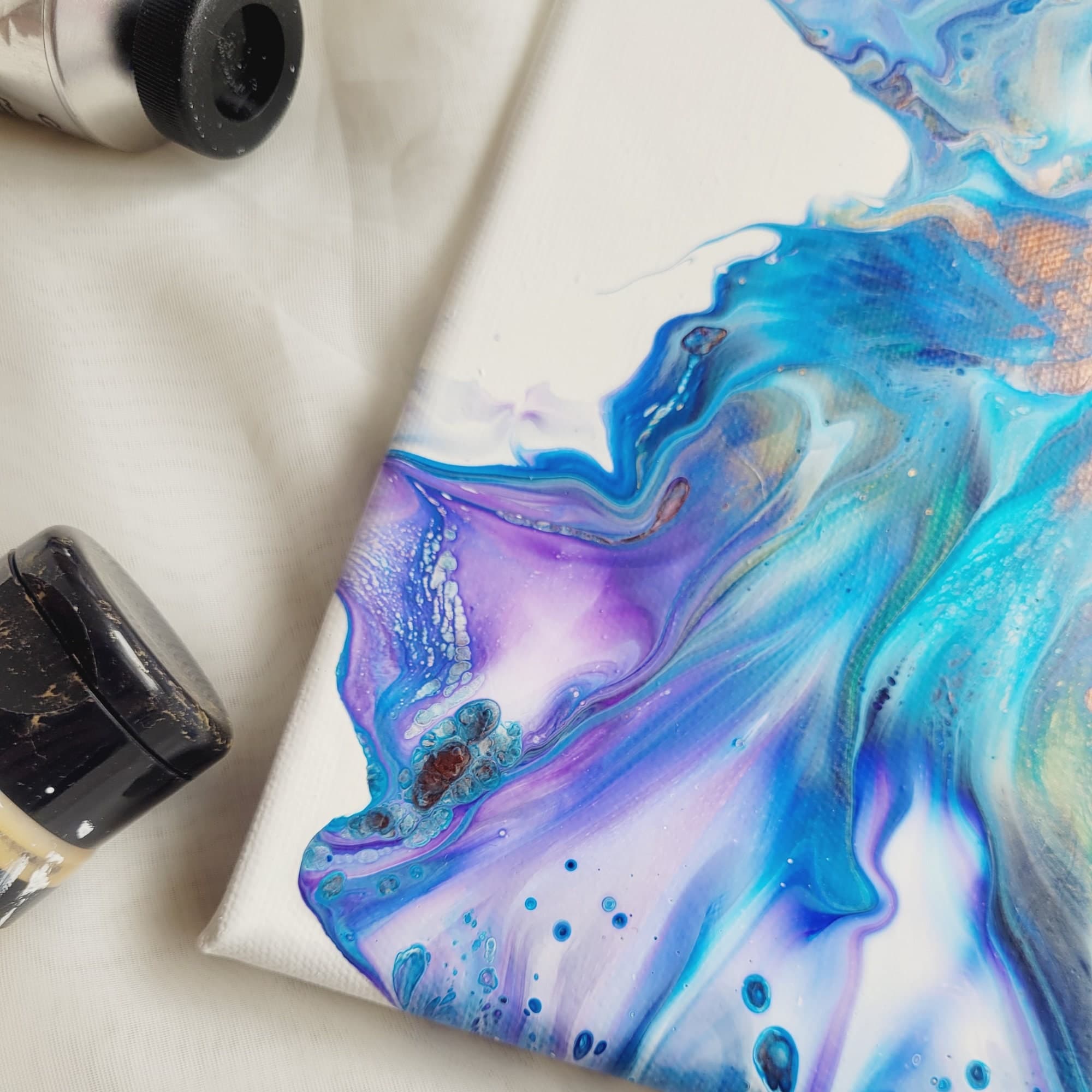 Original Fluid Dutch Pour, Fluid Artwork, Fluid Pour, Abstract Art Canvas, 8 x 11 Fluid Painting Gift, Blue and Purple fluid painting - image 5