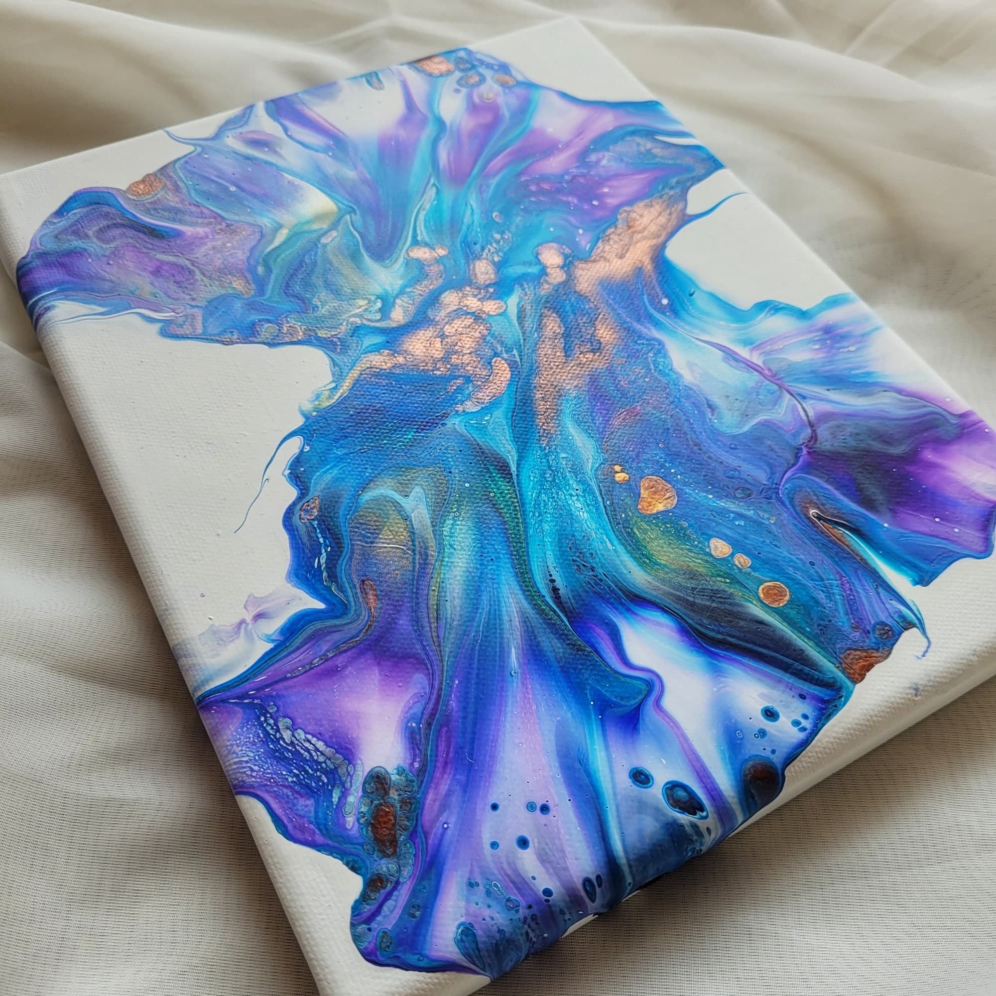 Original Fluid Dutch Pour, Fluid Artwork, Fluid Pour, Abstract Art Canvas, 8 x 11 Fluid Painting Gift, Blue and Purple fluid painting - image 4