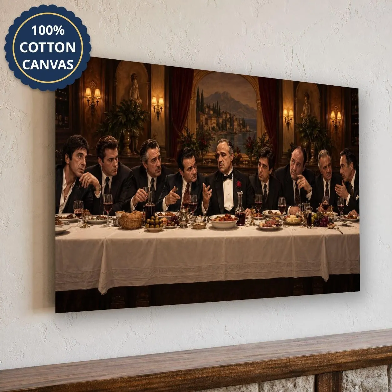 Gangster Movie Dinner Art Canvas, Vintage Cinematic, Dining Room Decor Print