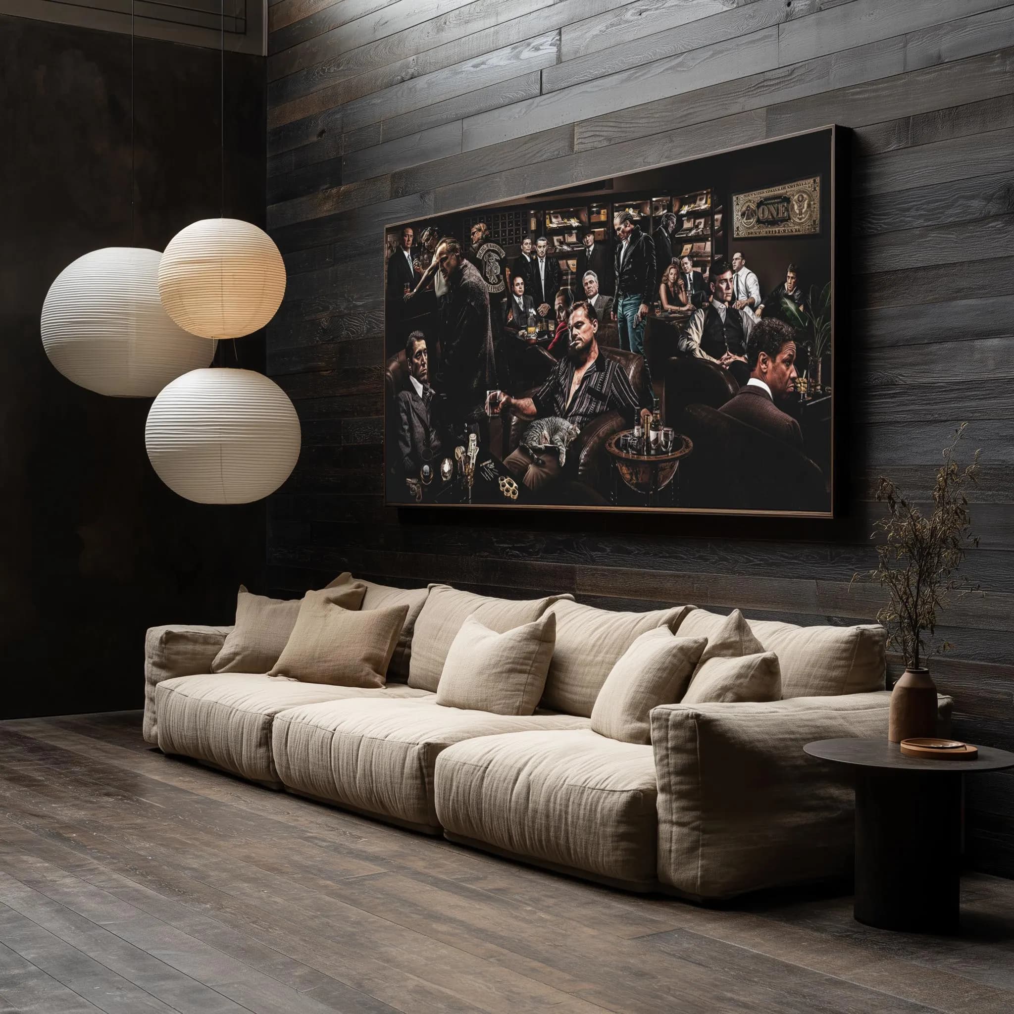 Mafia Gangster Wall Art Canvas Print Featuring Iconic Mob Movie Characters for Man Cave Office Lounge Bar Decor Poster
