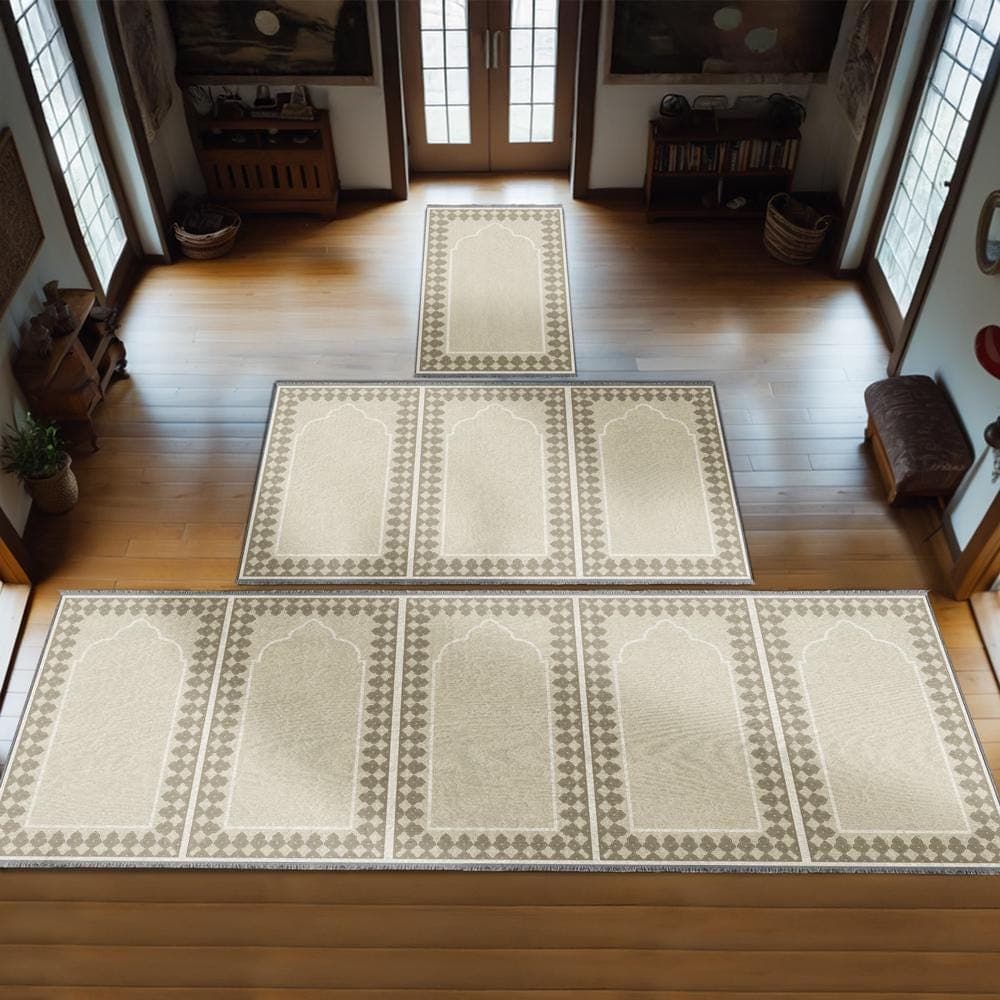 Group Family Prayer Mat Personalized, Foam Padded Muslim Rug, Mother Father Daughter Son Set, Islamic Gift, Large Janamaz 802
