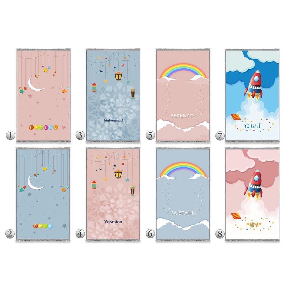 Kids Personalized Prayer Mat, Child Muslim Prayer Rug, Janamaz, Islamic Gift, Anti-Slip Mat, Musallah Designer Sejadah 409410411416
