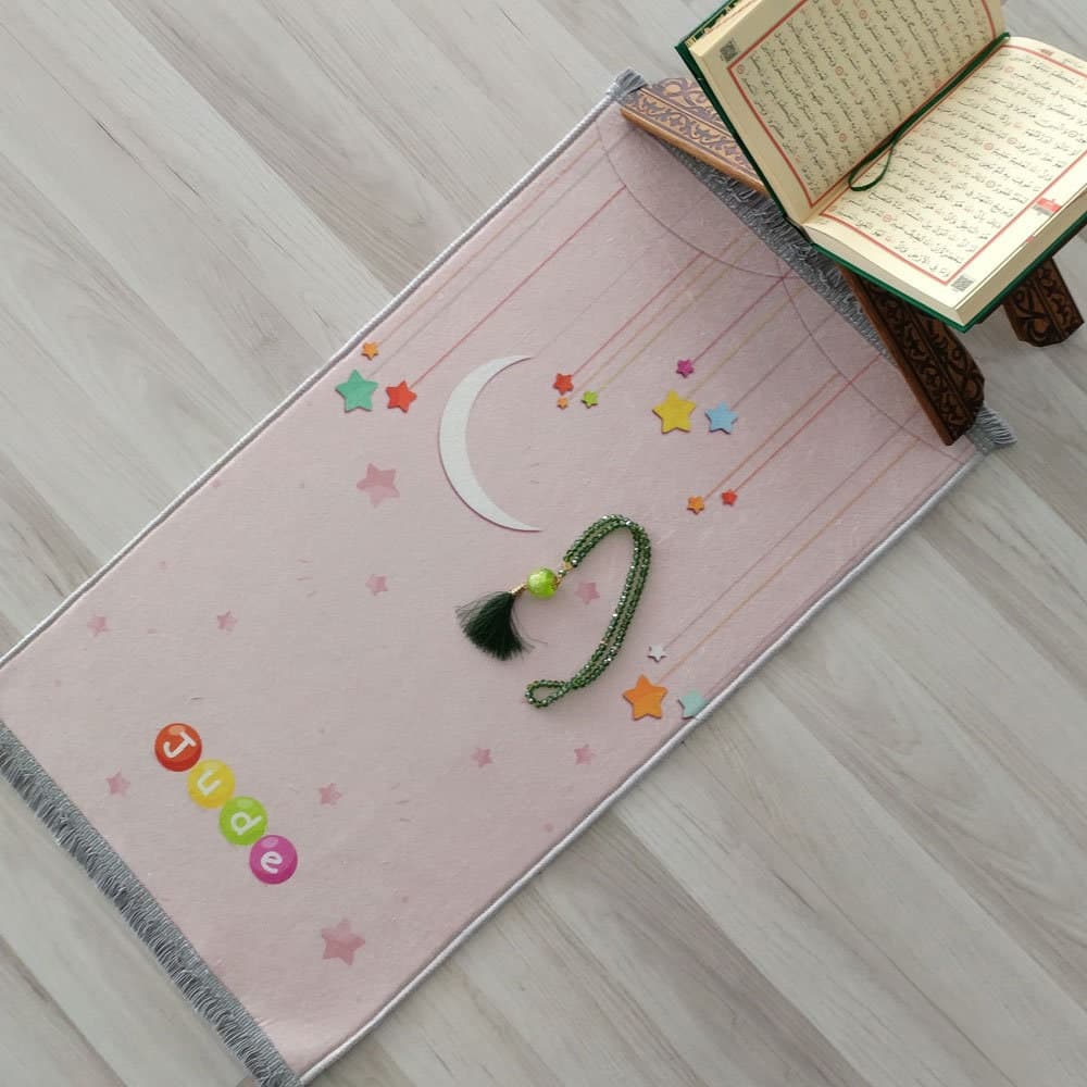 Kids Personalized Moon&Stars Foam Padded Prayer Mat, Child Muslim Prayer Rug,  Islamic Gift, Anti-Slip Mat, Musallah Designer Sejadah 409