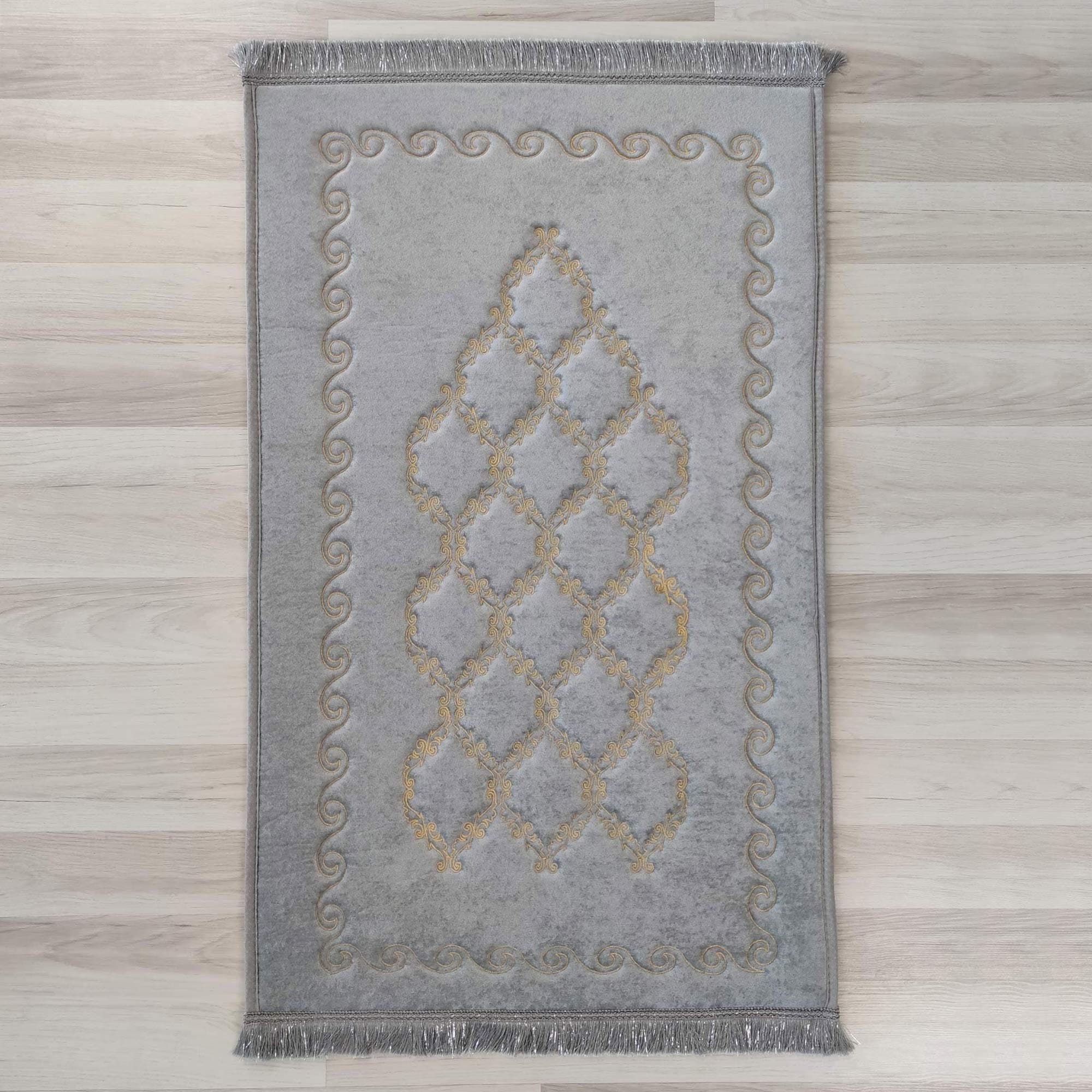 Extra Foam Padded Gold Embroidered Prayer Mat, Could be Personalized, Beige Grey Black Large Muslim Prayer Rug Anti-Slip Backing Janamaz 102 - image 3