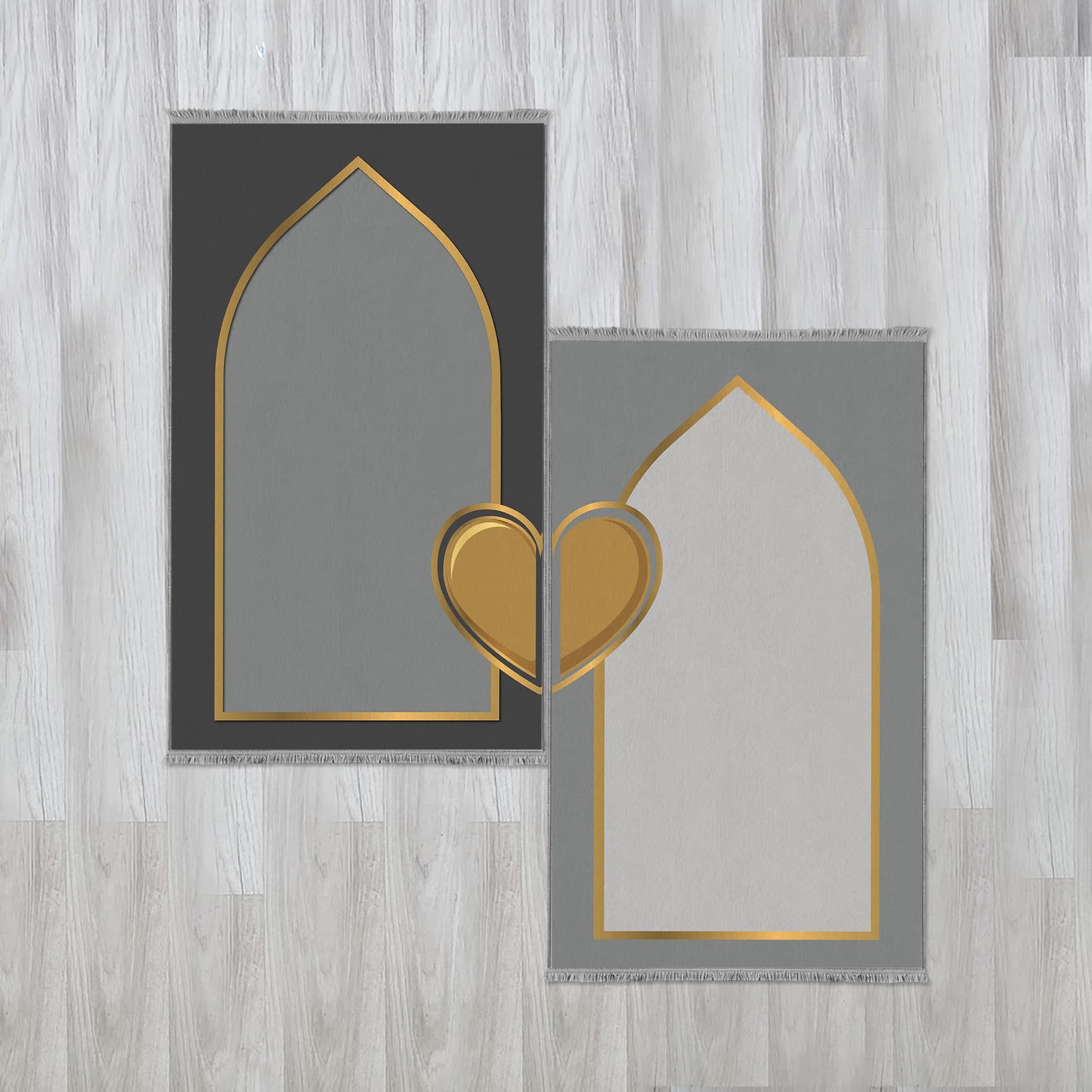 Personalized Foam Padded 2 Prayer Mat Set with Heart Design, Islamic Wedding Gift, Nikkah Gift for Muslim Couples, Dowry Janamaz Rug 707 - image 4