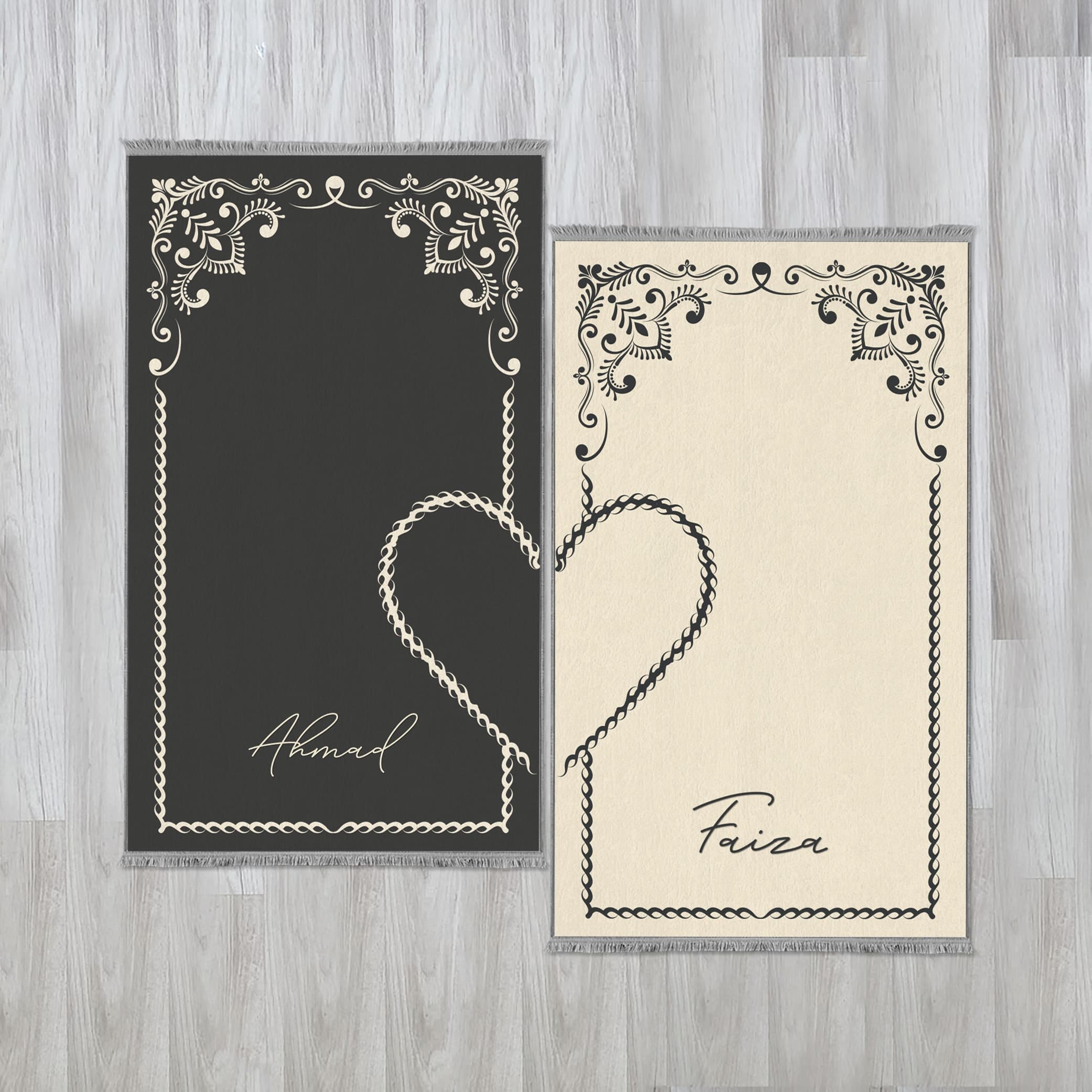 Personalized Foam Padded 2 Prayer Mat Set with Heart Design, Islamic Wedding Gift, Nikkah Gift for Muslim Couples, Dowry Janamaz Rug 702