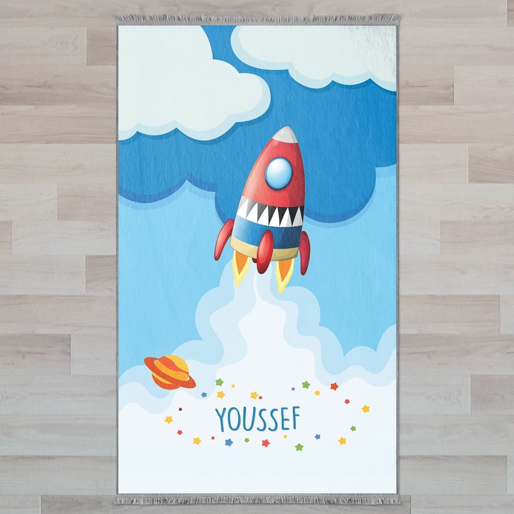 Kids Personalized Spaceship & Clouds Prayer Mat, Child Muslim Prayer Rug,  Islamic Gift, Anti-Slip Mat, Musallah Designer Sejadah 416 - image 4