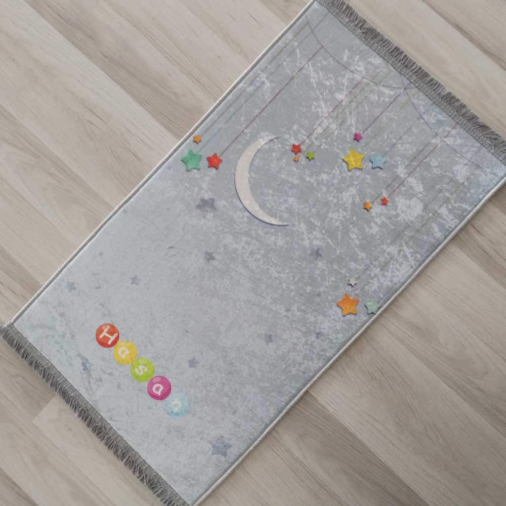 Kids Personalized Moon&Stars Foam Padded Prayer Mat, Child Muslim Prayer Rug,  Islamic Gift, Anti-Slip Mat, Musallah Designer Sejadah 409