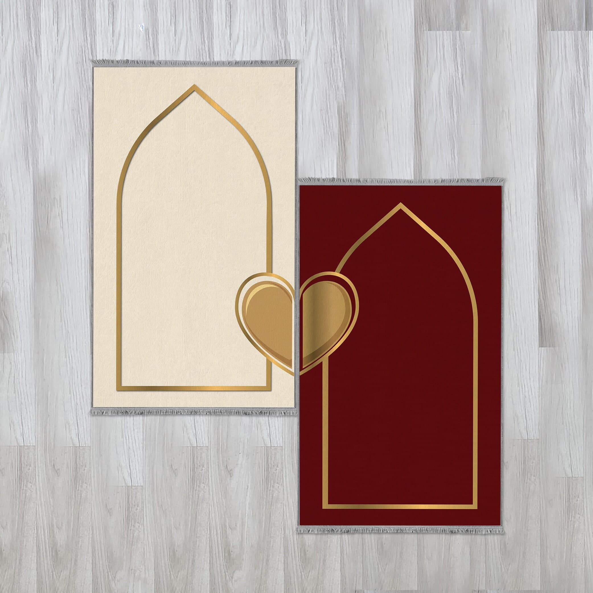 Personalized Foam Padded 2 Prayer Mat Set with Heart Design, Islamic Wedding Gift, Nikkah Gift for Muslim Couples, Dowry Janamaz Rug 709 - image 4