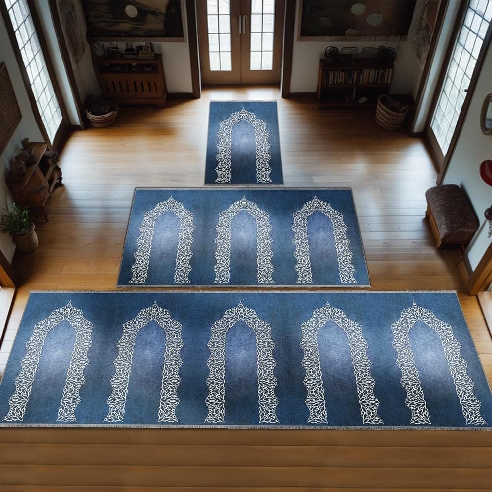 Group Family Prayer Mat Personalized, Foam Padded Muslim Rug, Mother Father Daughter Son Set Islamic Gift Large Janamaz Designer Sejadah 414