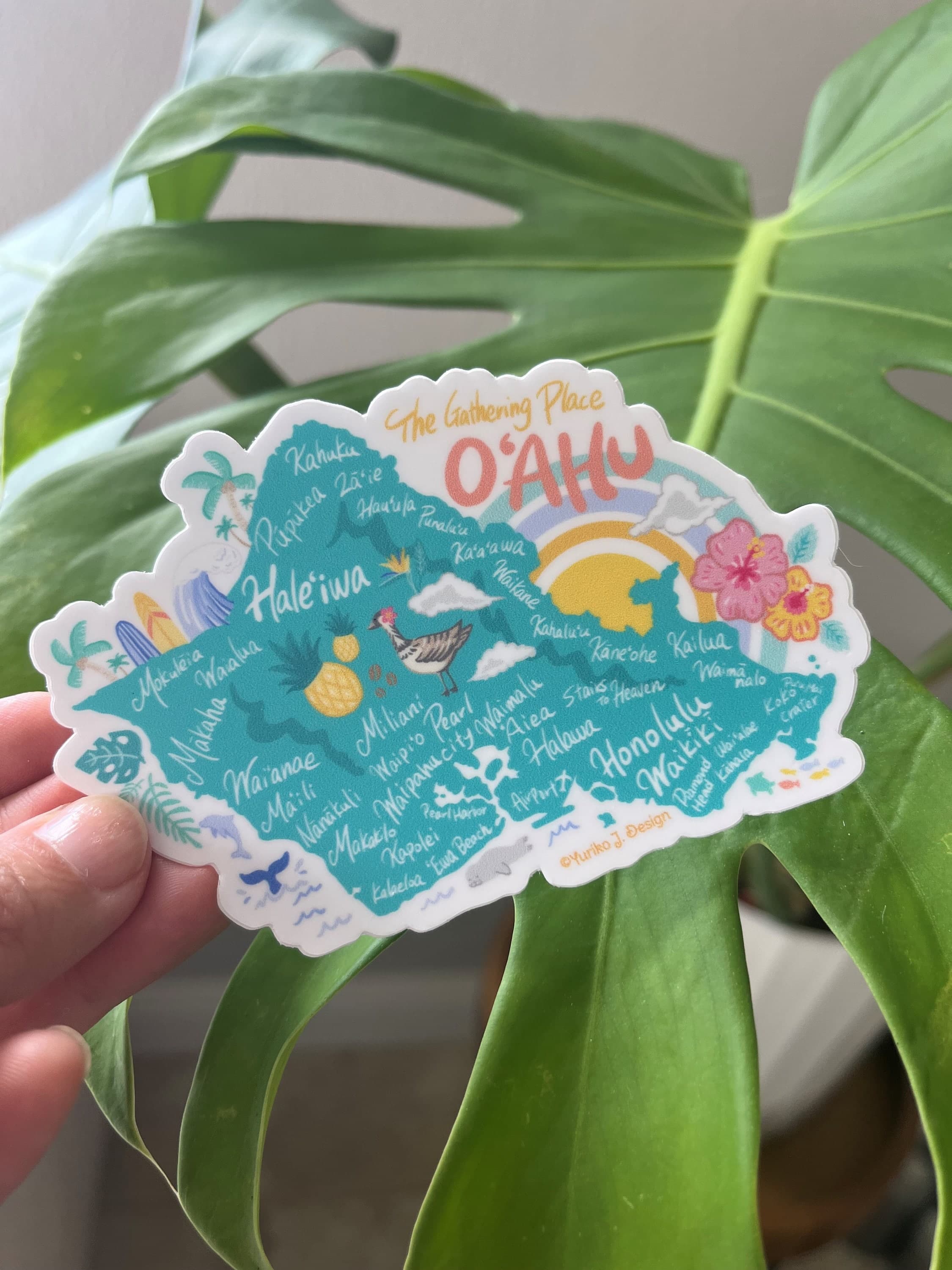 Kawaii Oahu Map Sticker - Hawaii