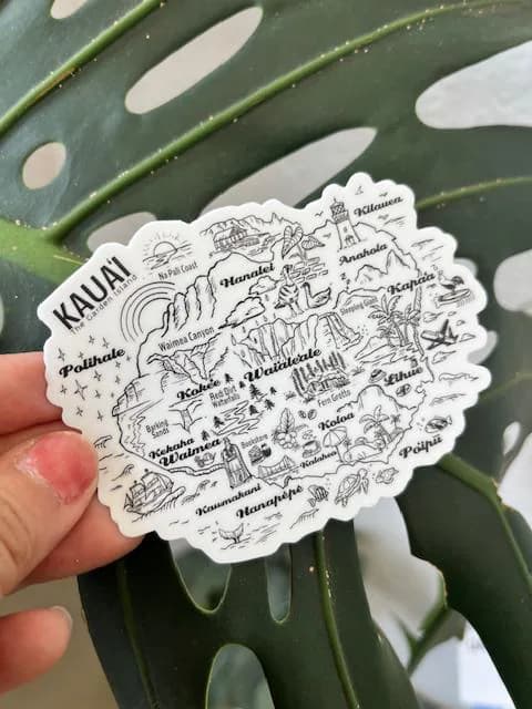 Black & White Kauai Map Sticker