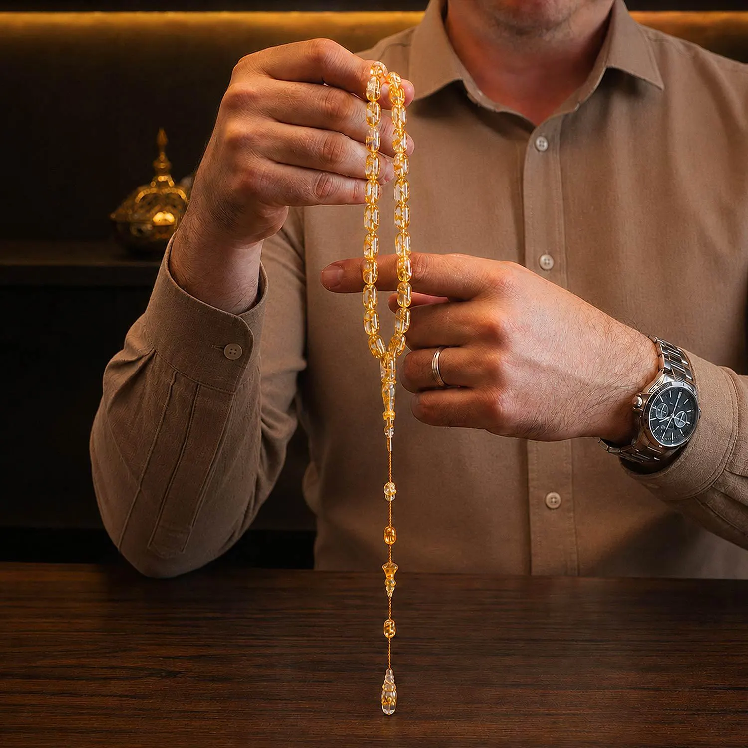 Gold-Leafed 33 Bead Tasbeeh, Unique Misbaha for Dhikr, Plexiglass Islamic Prayer Beads, Muslim Gift for Men - image 2